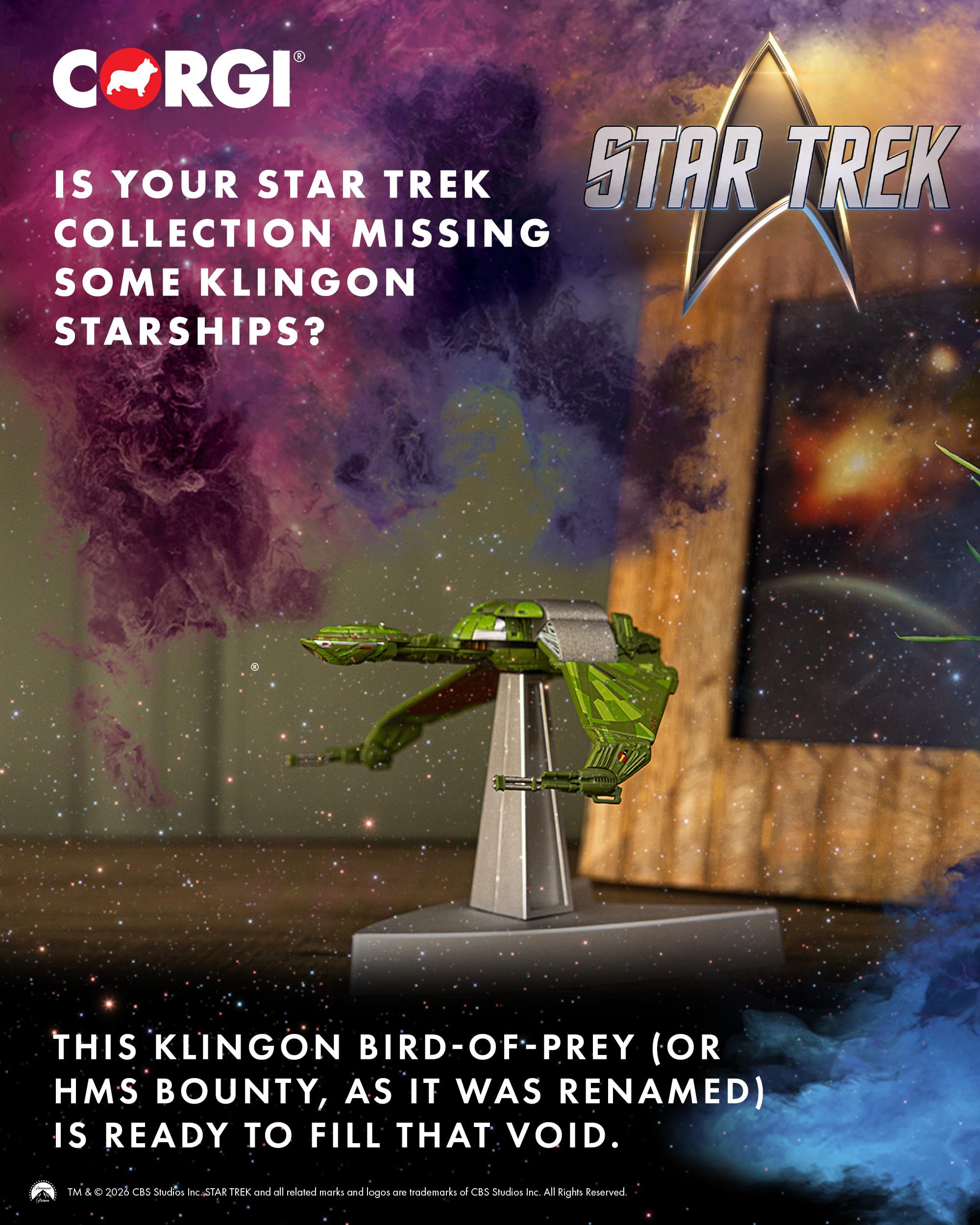 Corgi CC96612 Star Trek Klingon Bird-of-Prey 'HMS Bounty' Druckguss-Modell mit Präsentationsständer - Star Trek IV: The Voyage Home Detaillierte Replik Modell Schiff, Sammlerstück Druckguss-Modelle