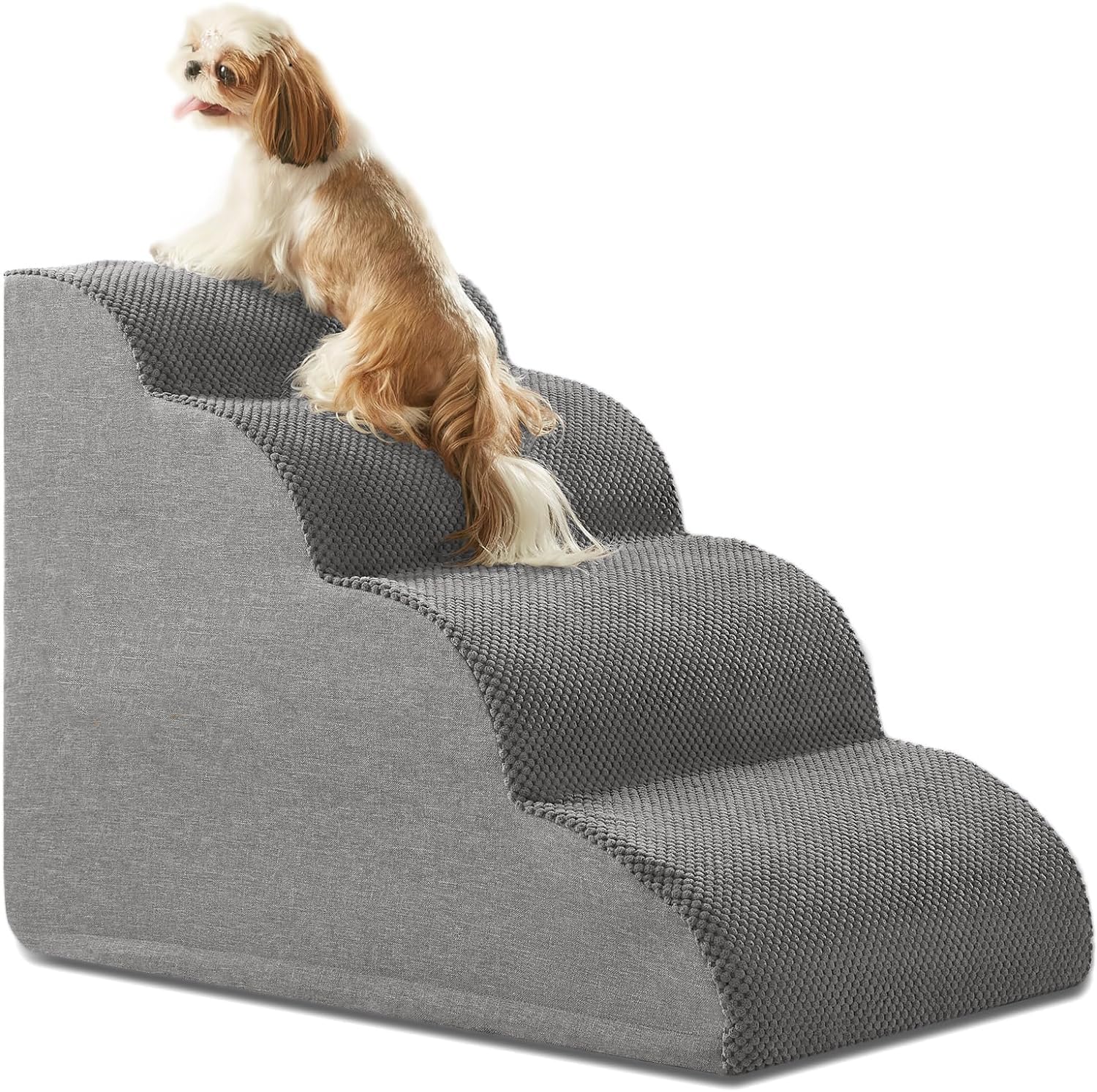 YKingder Dog Stairs Ramp for Beds Couches,Extra Wide Pet Steps with Durable Non-Slip Waterproof Fabric Cover, Dog Slope Stairs Friendly, Grey, 4-Tiers