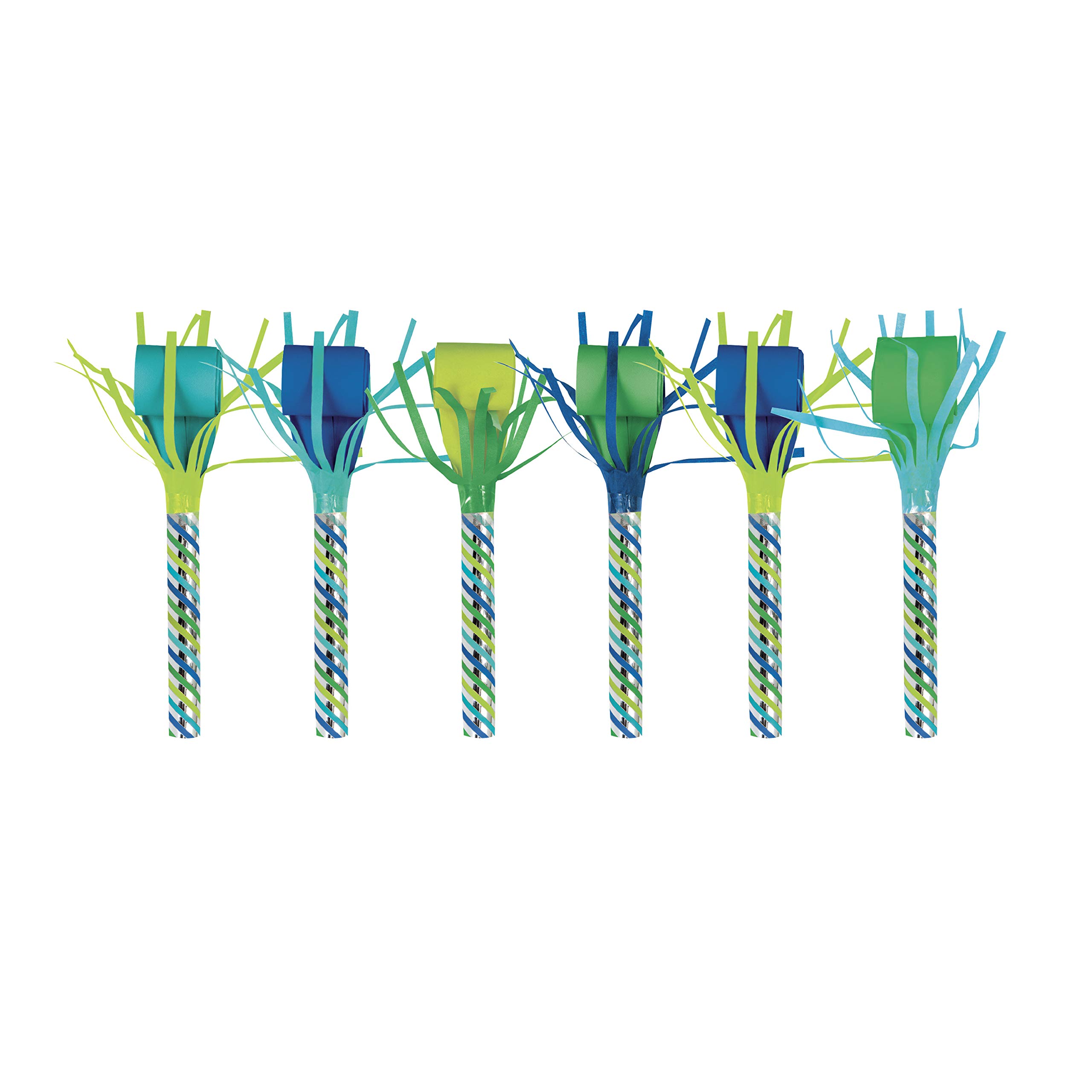 Unique Blue and Green Fringed Party Noisemakers (6 Pcs) - 1 Pack