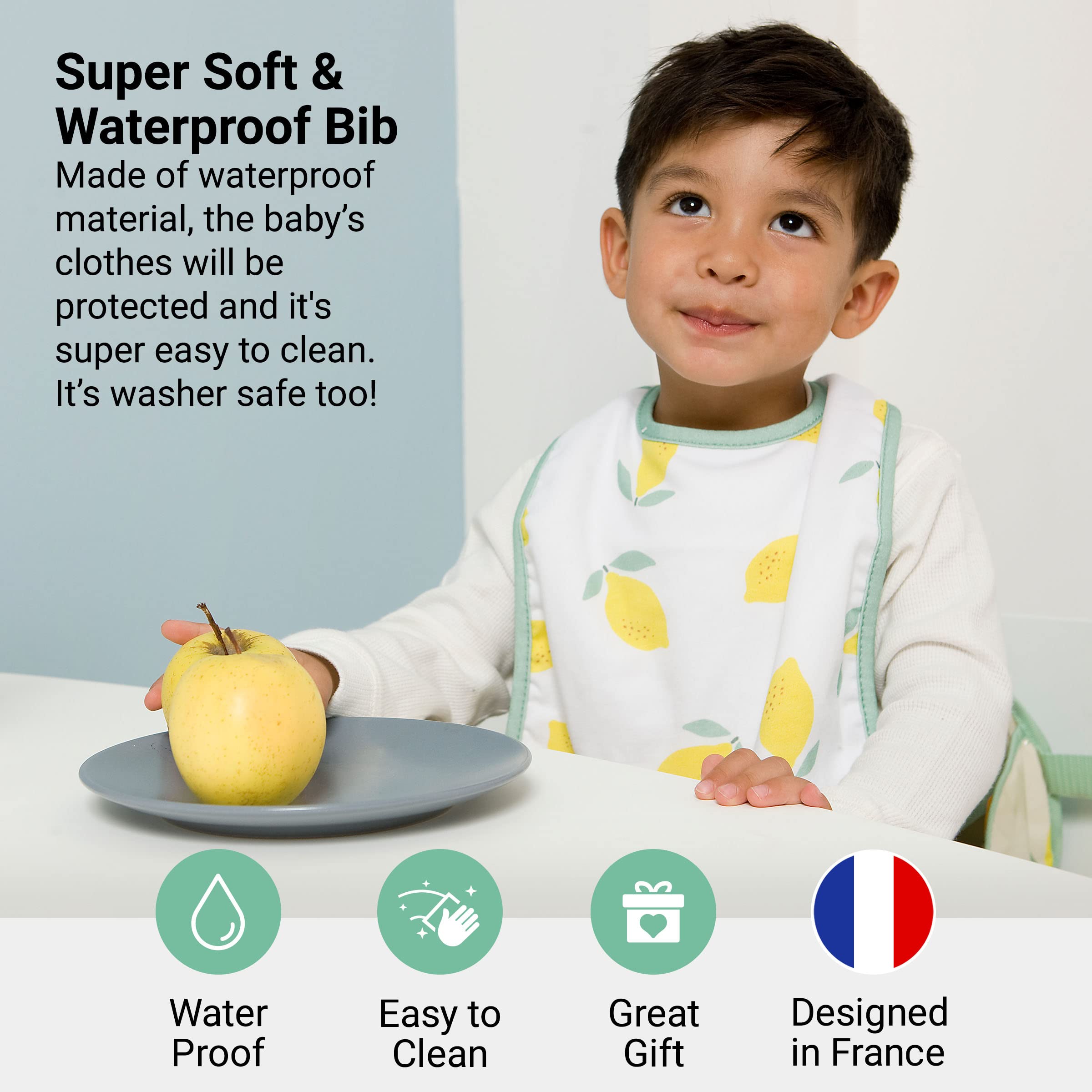 BabyToLove Set of 2 Bibs | Soft & Waterproof with a Hook & Loop Closure | Infant & Toddler Mealtimes