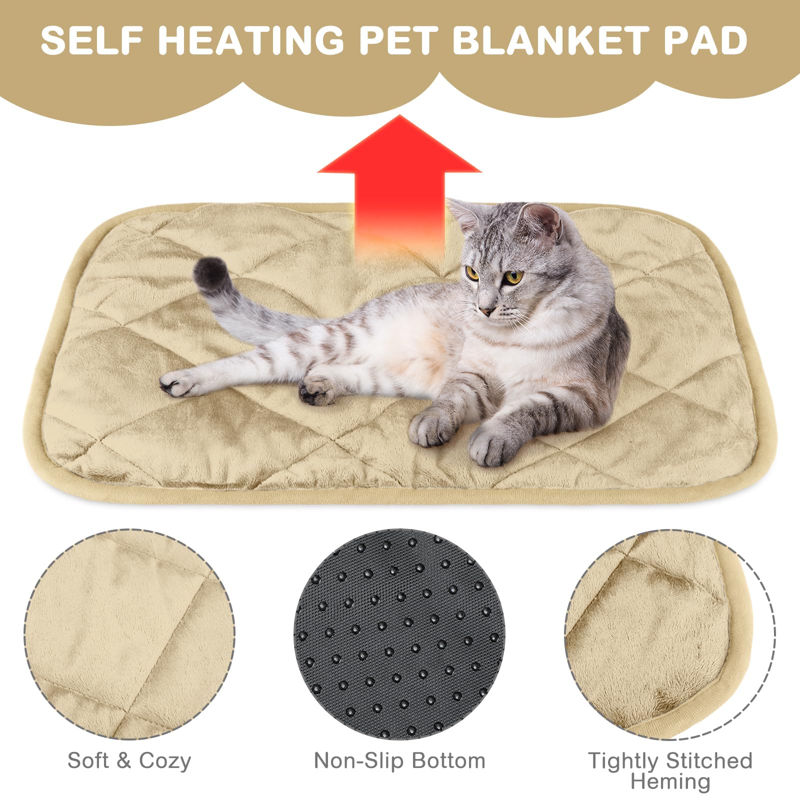 Clysee Self Heating Cat Pad 4-Pack - 16x20 Inch Thermal Pet Mat That Reflects Body Heat, Washable