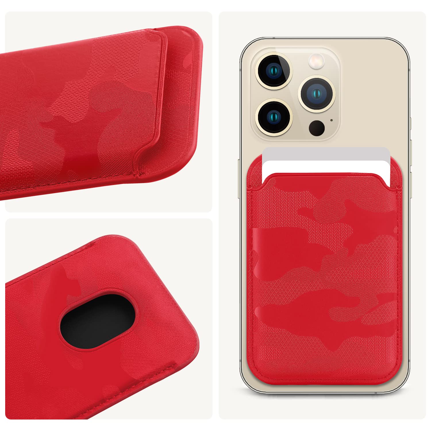 FIDWALL Magsafe Wallet Portafoglio Tessuti in Pelle per iPhone 16/15/14/13/12 Max/Pro/Plus/mini,con Anello in Ferro per all Phone Case,RFID Card Holder con Magsafe Magnete (Rosso mimetico)