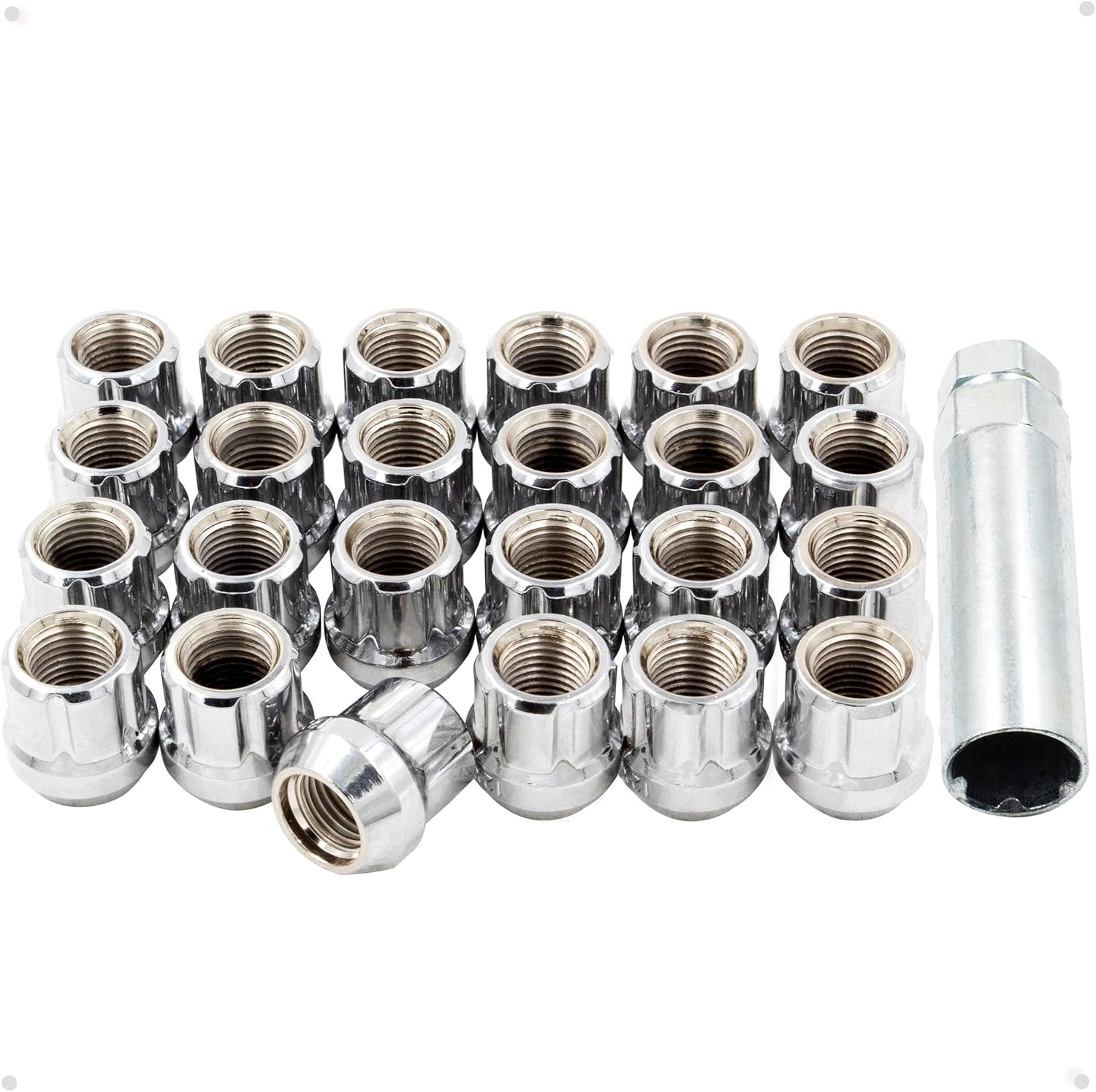 Wheel Accessories Parts Set of 24 Chrome 14x2 Open End Spline Lug Nuts Cone Seat