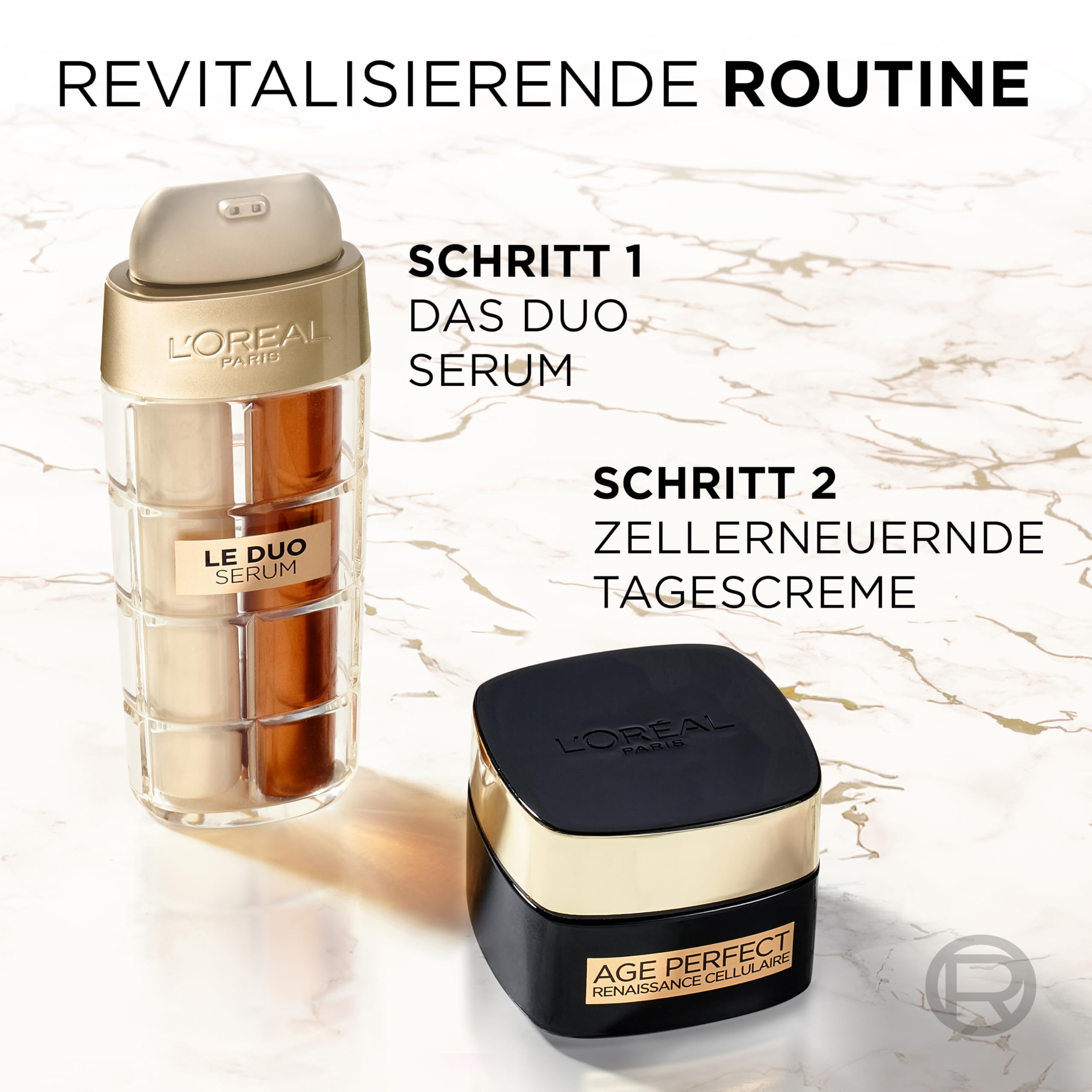 L'Oréal Paris Age Perfect Siero Le Duo – Antietà, con peptide di collagene, vitamina B3 e CG, levigante e contro 10 segni di invecchiamento, rivitalizzante siero viso 2 in 1, 1 x 30 ml