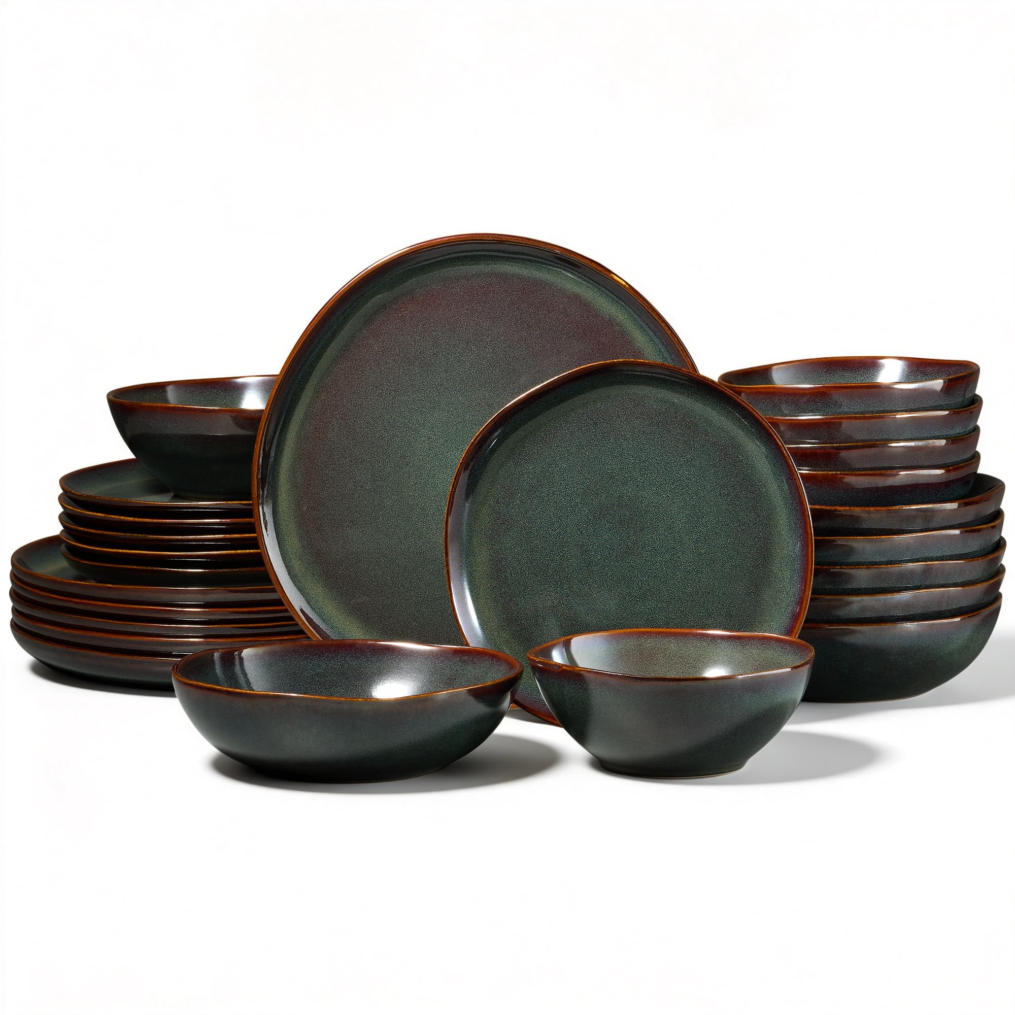 Onader 24 Piece Reactive Glaze Dinner Set for 6 People, Moss Green