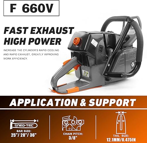 Miniatura 2 de FARMMAC Motor de motosierra a gas F660V 92cc versión de gama alta, 5.2KW 7HP con bujía NGK, carburador Walbr, apto para barra de 25283642 pulgadas,