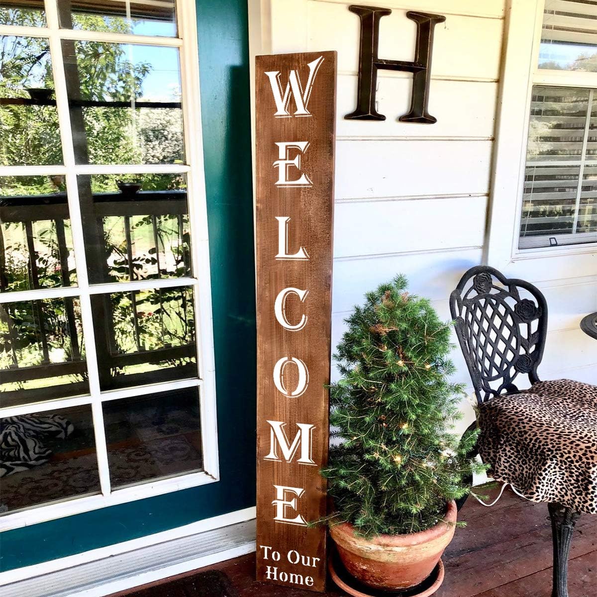 Large Welcome Sign Stencils Vertical - 8 Pack Welcome Stencil Templates for Painting on Wood, Reusable Welcome to Our Home Letter Stencils for Front Porch Signs
