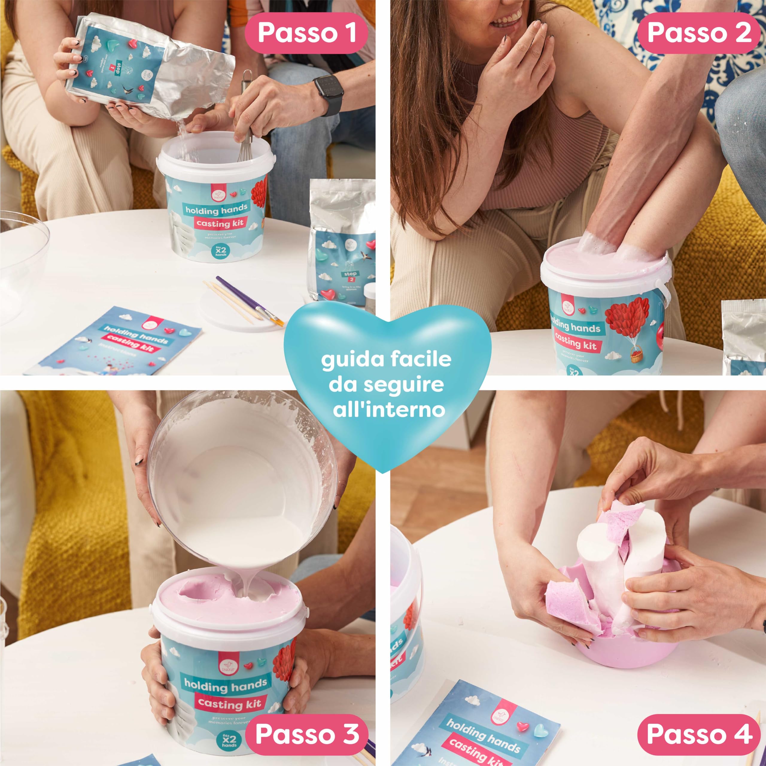 chuckle - Set di impronte digitali 3D per coppie, mani in gesso, regalo di coppia per anniversario, non tossico e semplice con colore oro