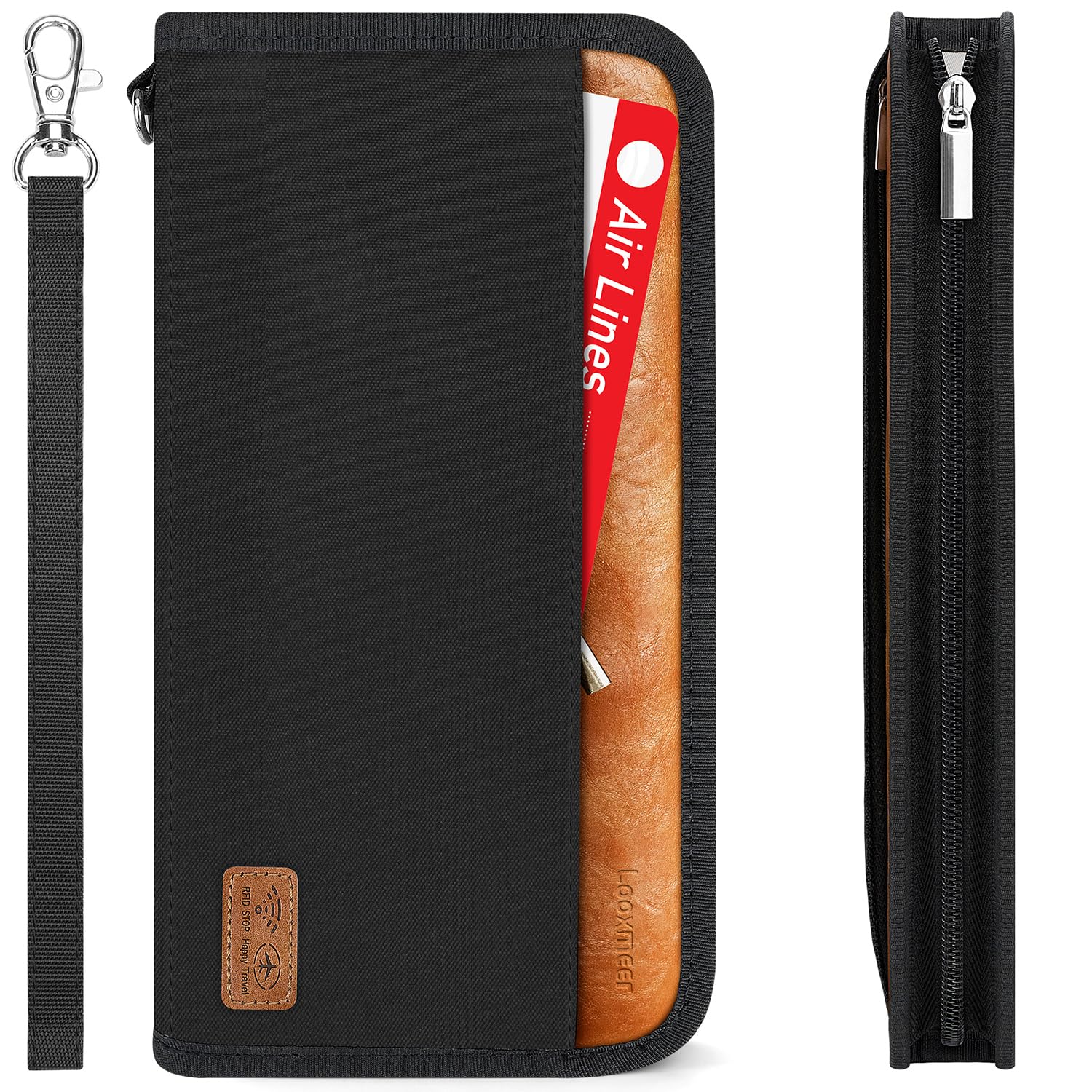 Looxmeer Reisepass Tasche Familie Reiseorganizer mit RFID-Blocker, Tragbare Reisepasshülle Ausweistasche für Damen und Herren, Schwarz und Braun