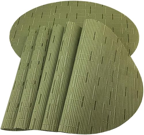 Juego de 6 manteles individuales de vinilo tejido ovalado de bambú de imitación rojo A, resistentes al calor, lavables para mesa de cocina, color