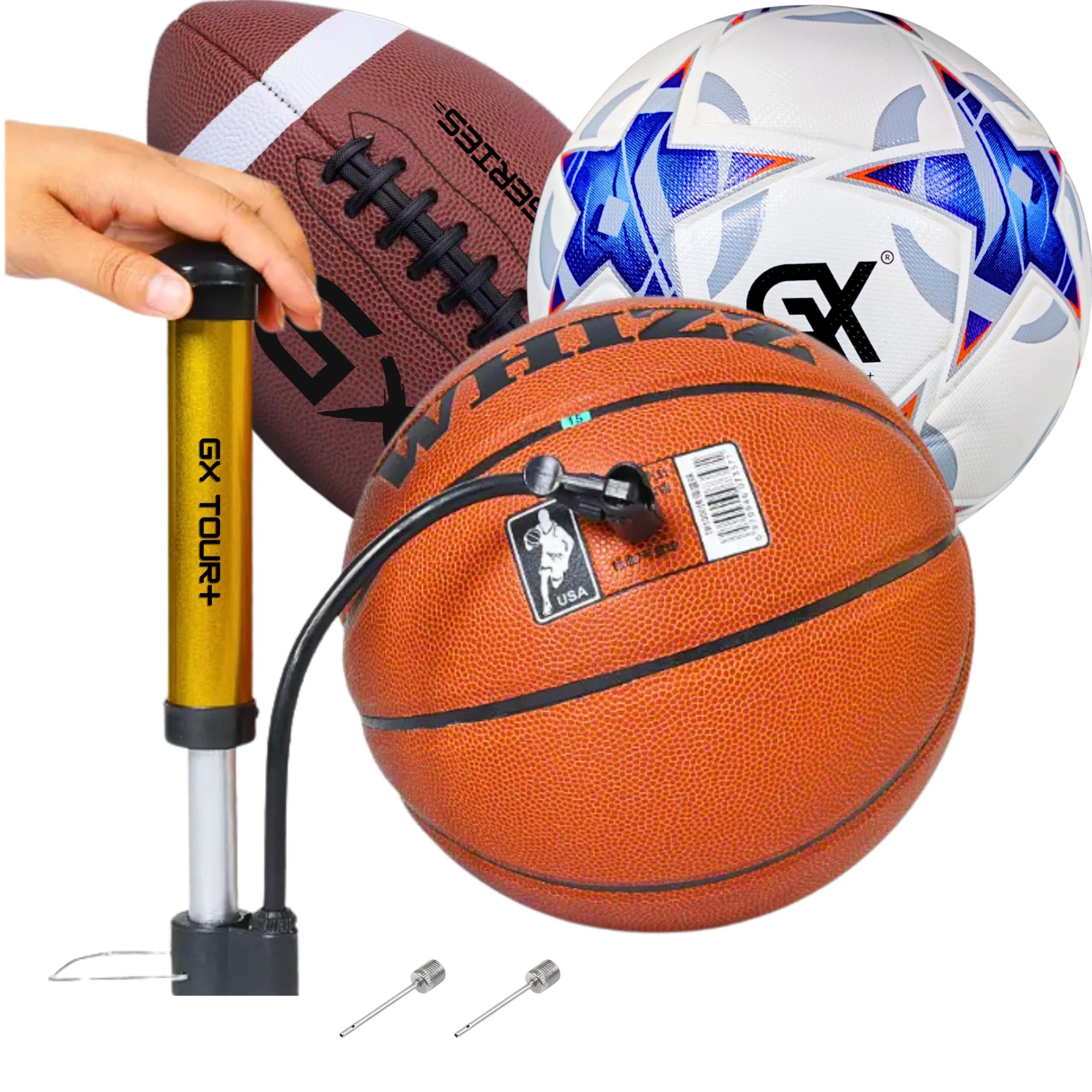 GX TOUR+ Multi Sport Ball Air Pump. Push and Pull Inflating System. Strong Steel core. Portable Air Pump. Ideal for All Sport's Balls. Easy to use. Durable. Includes 5 Needles, GOLD-image-35