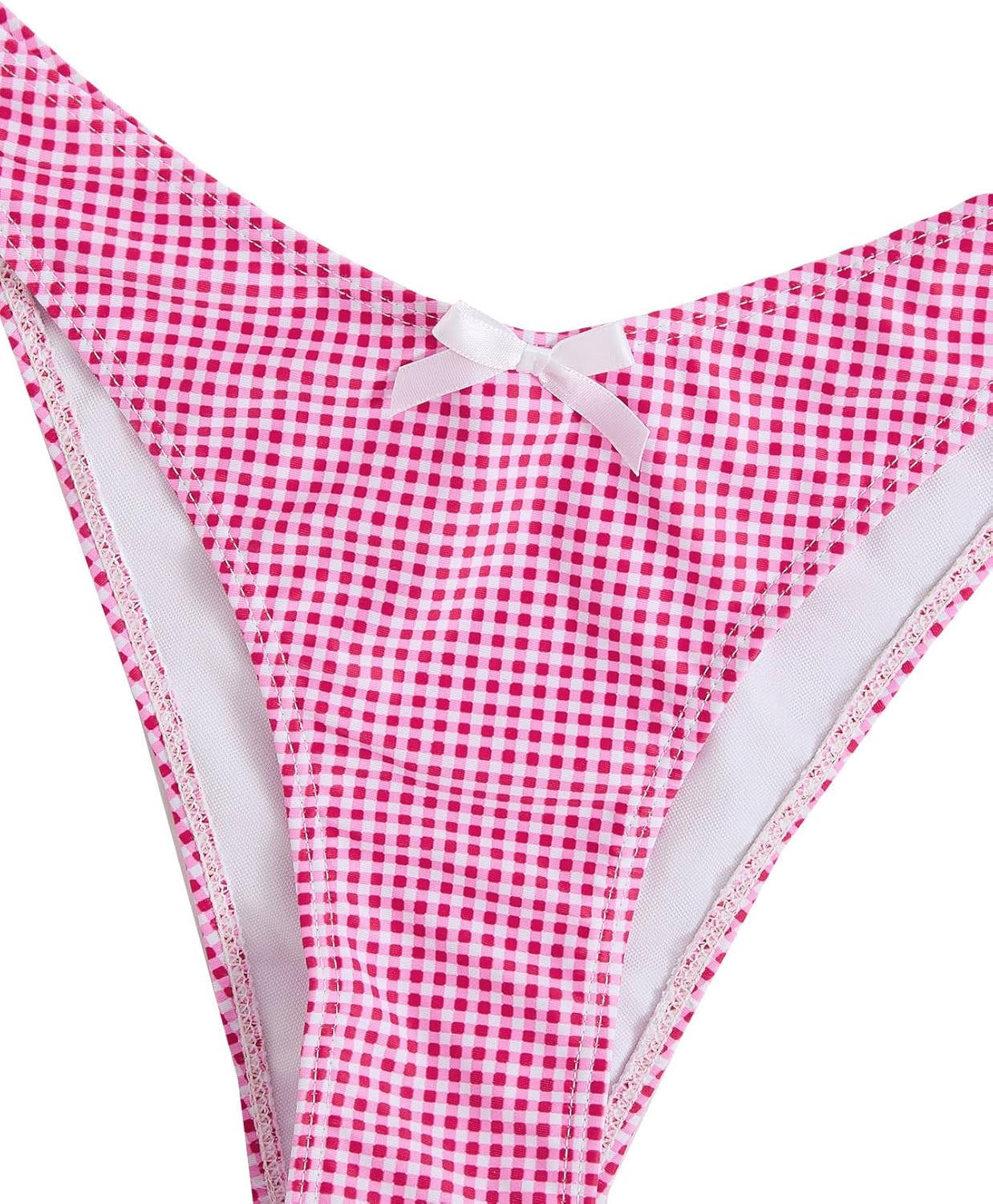 GORGLITTER Women's Gingham Bikini Set Cute Bow High Cut Thong Halter Triangle Cheeky Vacation Swimsuit Bathing Suit - Image 4