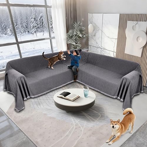 Miniatura 3 de Fundas impermeables para sofá seccional, funda de sofá esquinero en forma de L, manta para perros y mascotas, lavable, diseño jacquard acolchado en