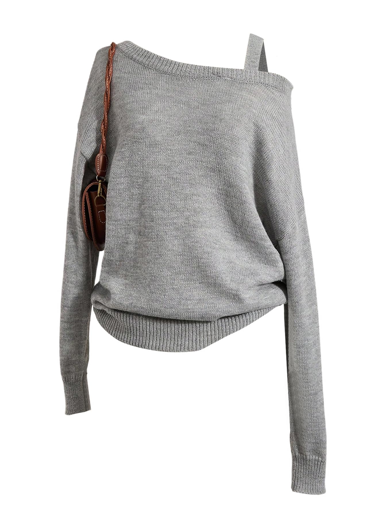 MakeMeChic Womens Off The Shoulder Sweaters Asymmetrical Long Sleeve Knit Cozy Pullovers top