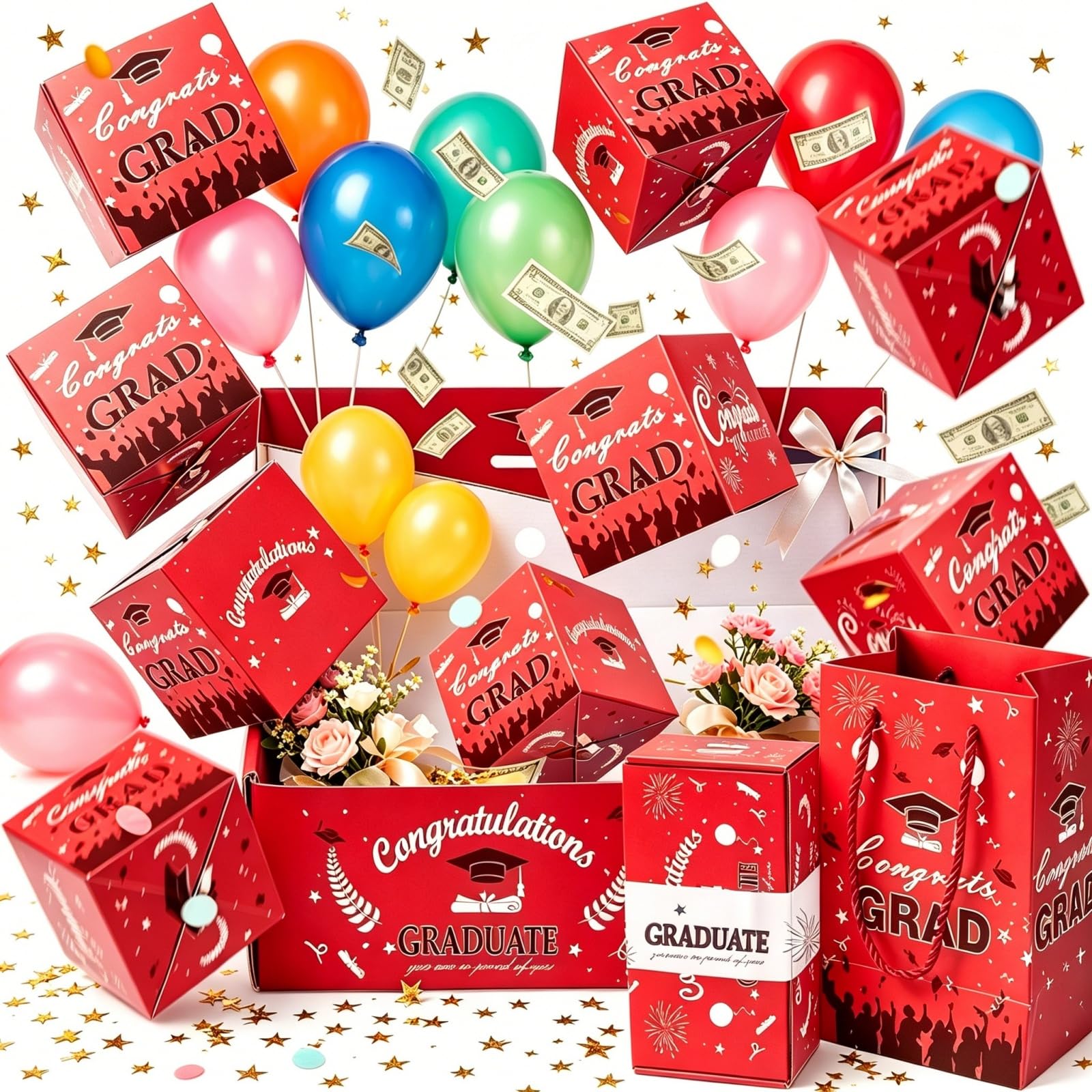 Pop-Up-Spardose zum Schulabschluss, Überraschung, Explosion, Geldhalter, selbstgemachte Konfetti-Karte, leer, befüllbar, Geschenk-Box für Abschlussfeier, Party, Gastgeschenk, High School