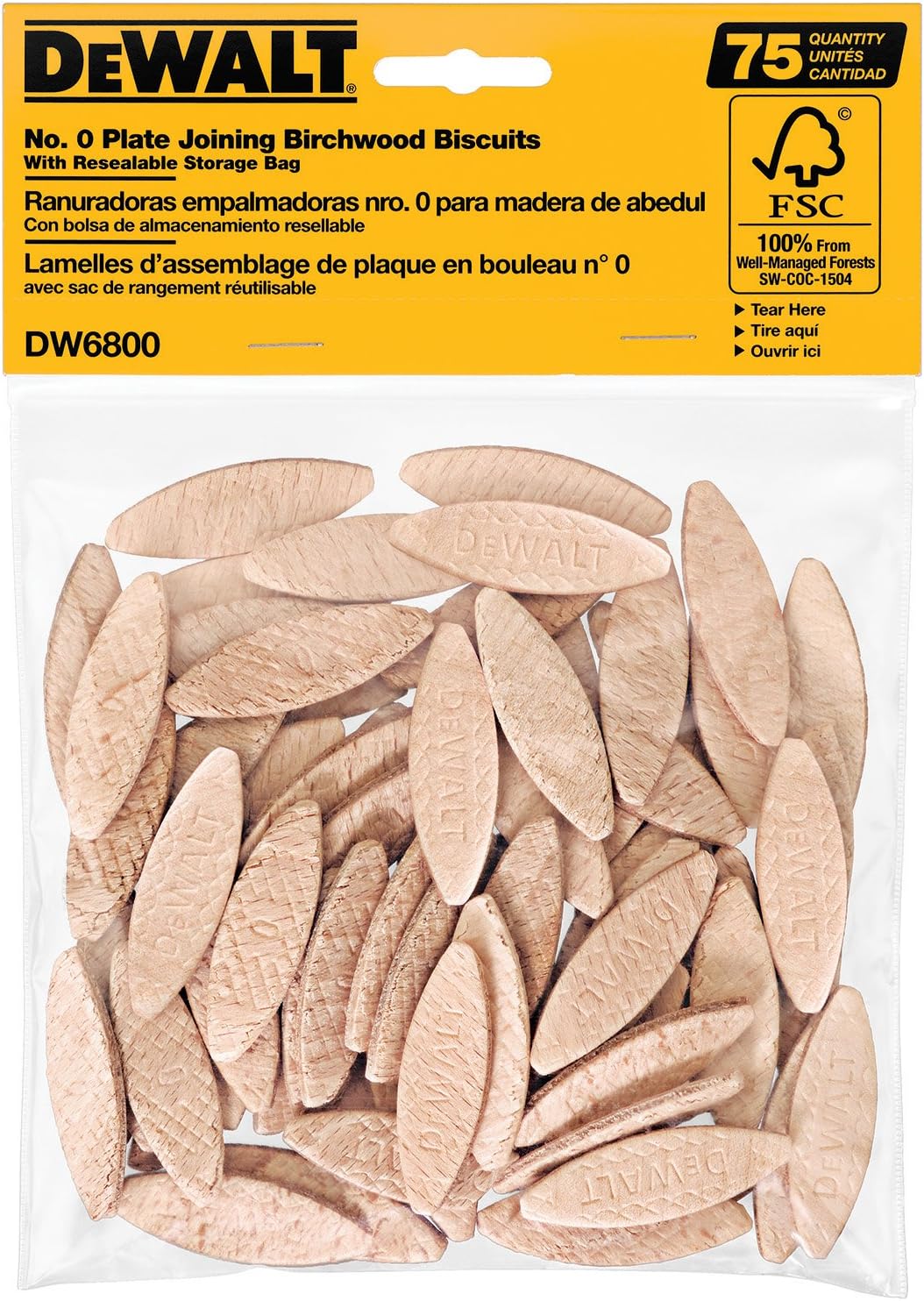 DEWALT Joiner Biscuits, No.0 Size, 75-Piece (DW6800)