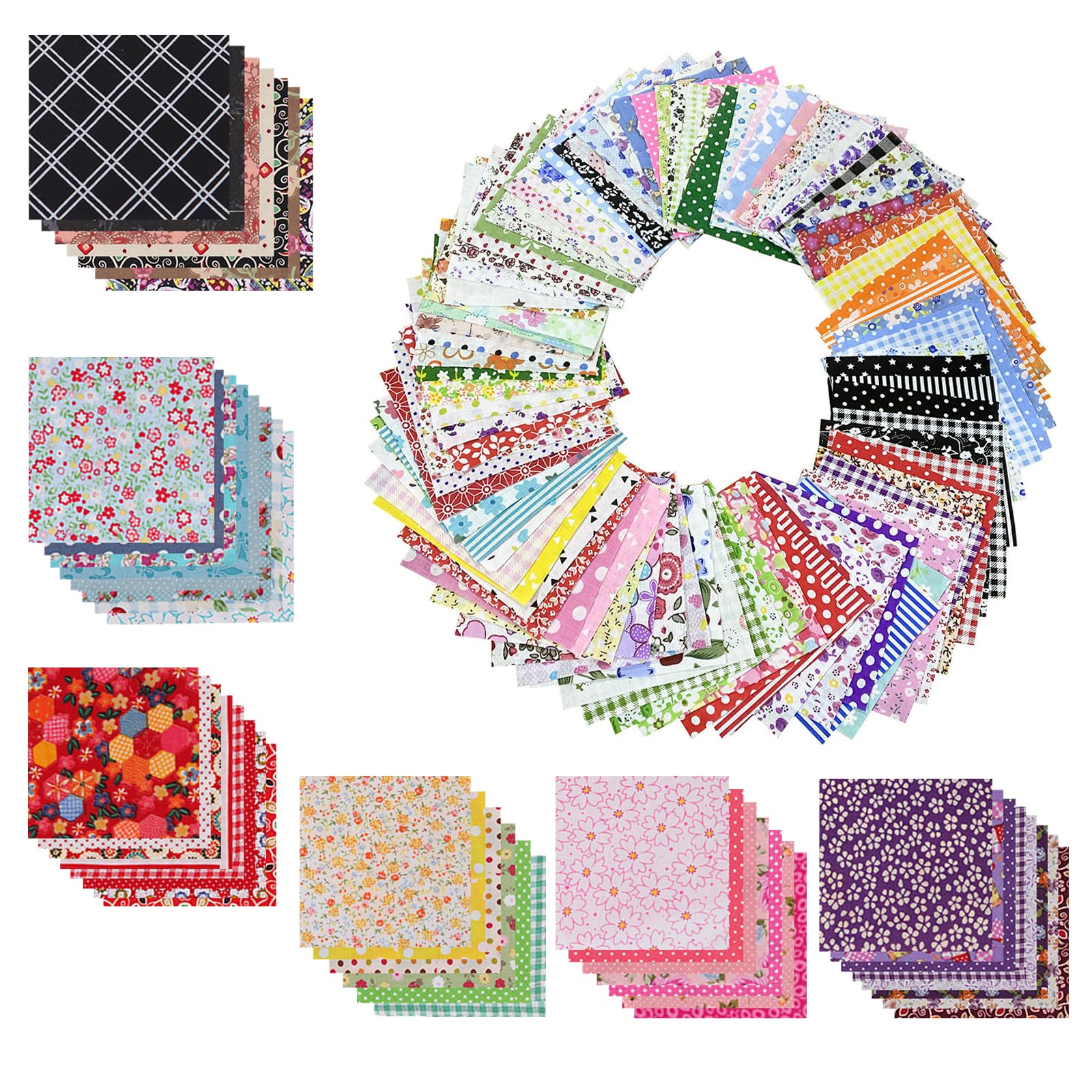 100Pcs 10x10cm Cotton Fabric Squares for Sewing, Quilting, Patchwork - No Duplicate Samples, DIY Crafts & Textile Painting Material