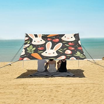 Carrots Cherries and Rabbit Faces Camping Sun Shelter, Beach Tent Portable Beach Sun Shade Outdoor Canopy for Camping Trips Fishing Picnic