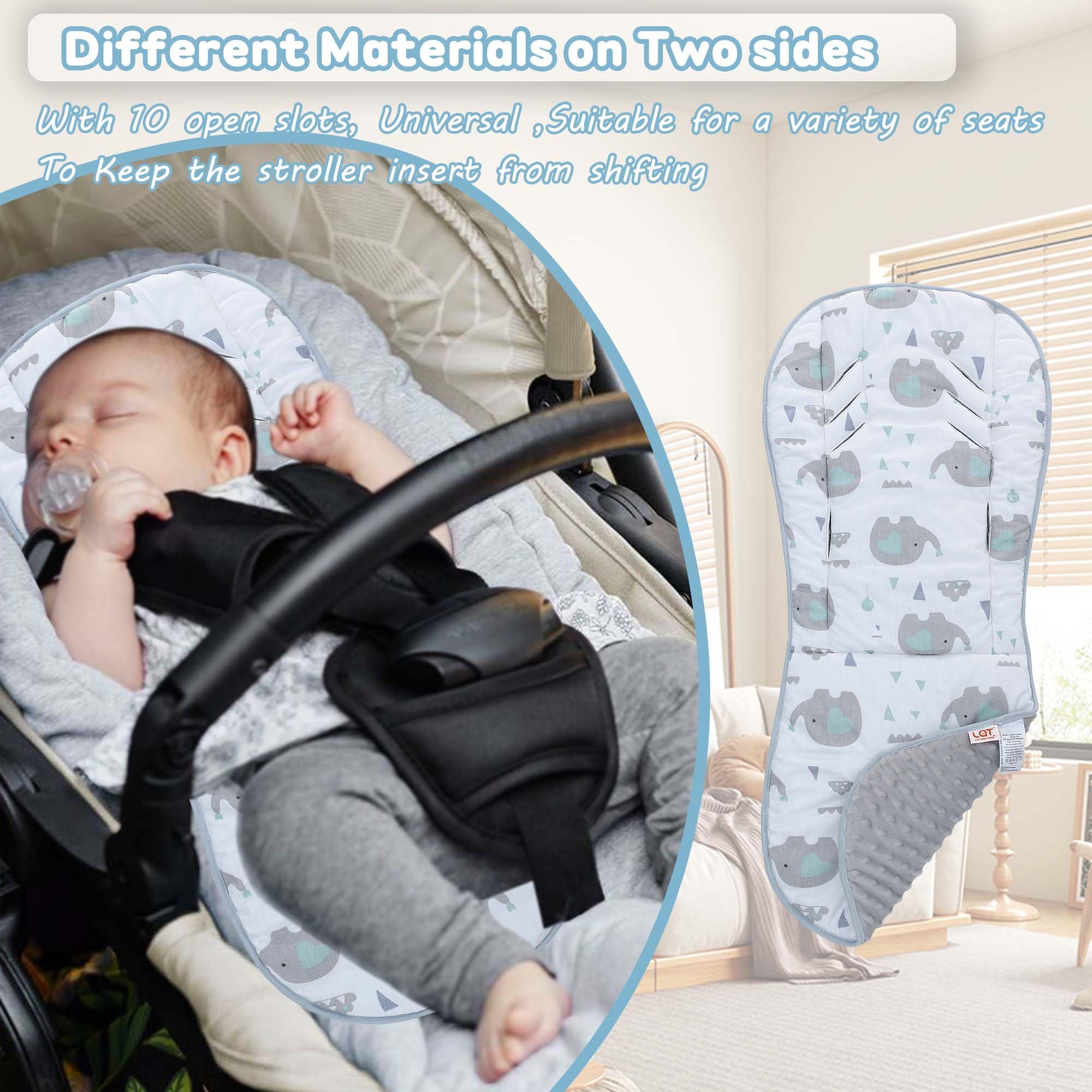 Baby Pushchair Seat Liners,Universal Double-Sided Pram Seat Liner,Baby Stroller Liner Pad Seat Cover Seat Cushion for Toddler Infant,Reversible for Pushchairs & Strollers,37x80cm(Gray Elephant) - Image 3
