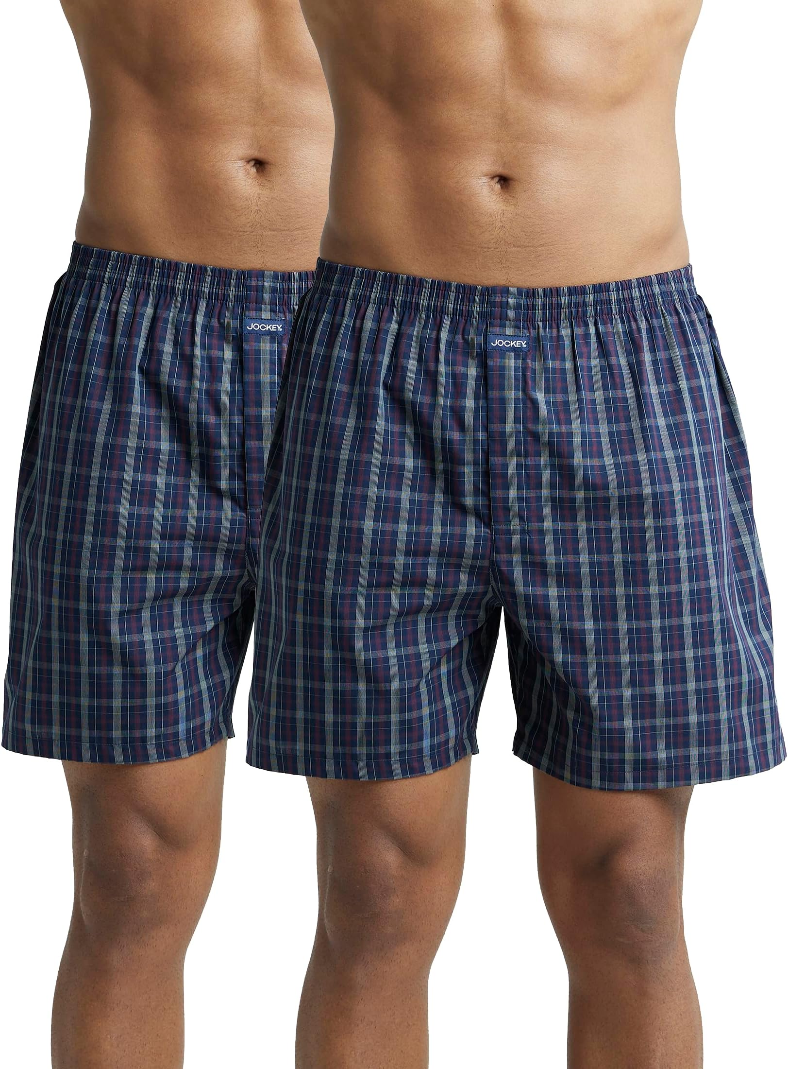 Jockey 1222 Men's Super Combed Mercerized Cotton Woven Checkered Boxer Shorts with Back Pocket (Pack of 2_Colors & Checks May Vary)