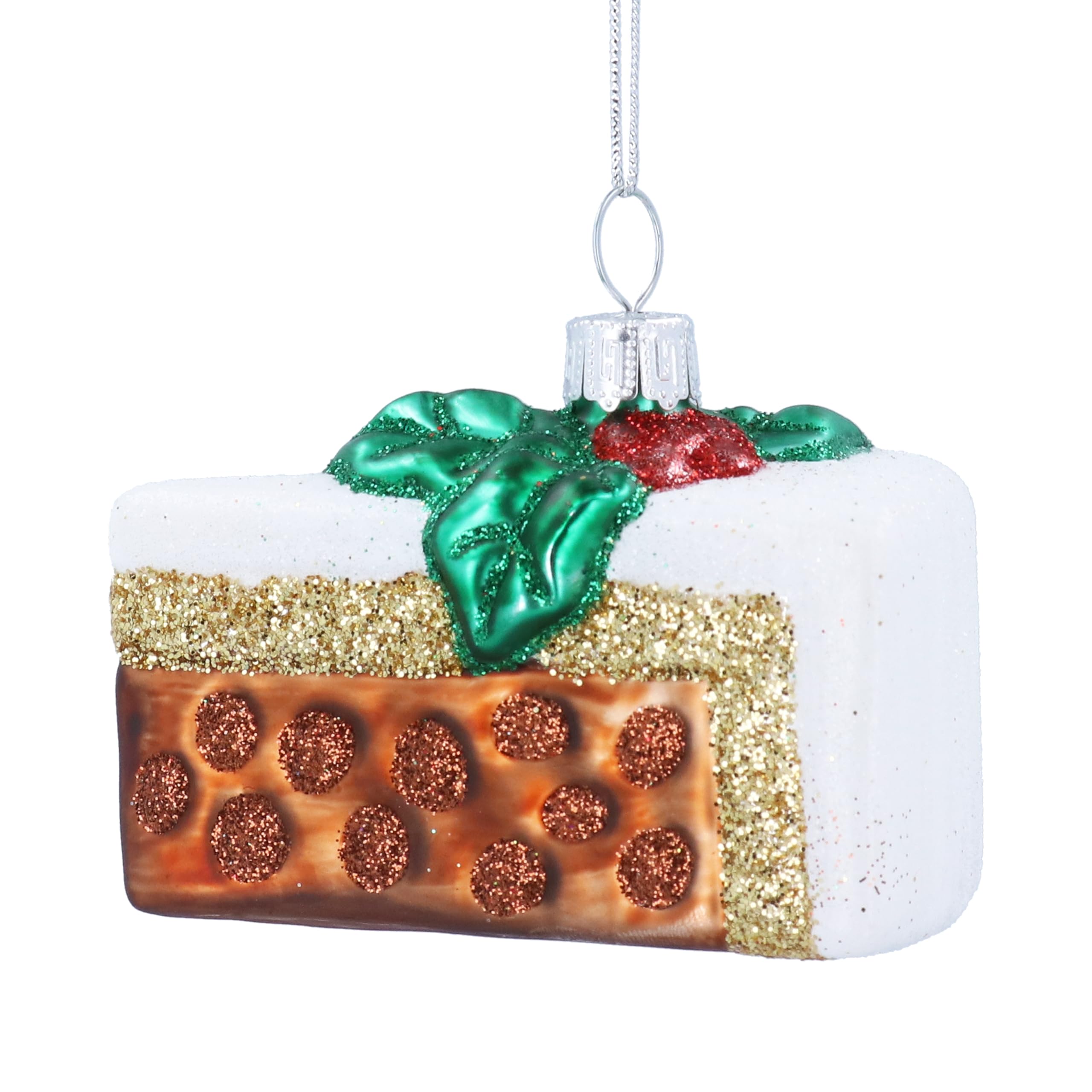 Gisela Graham Glass Christmas Cake Slice Hanging Decoration