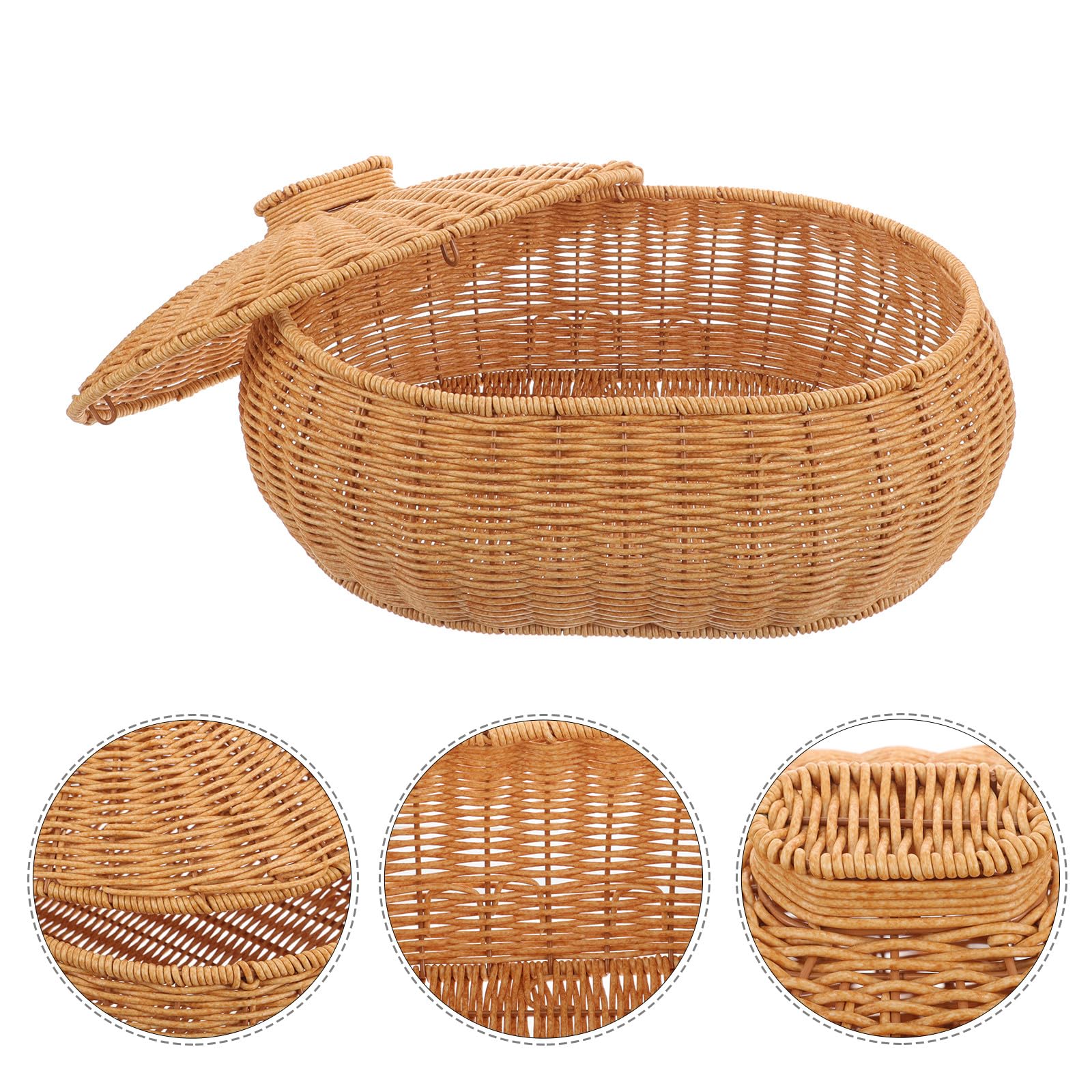 SHINEOFI Cesta Tejida con Tapa para Almacenar Frutas, Verduras y Pan, Cesta Pequeña de Plástico con Superficie Lisa para Cocina y Sala