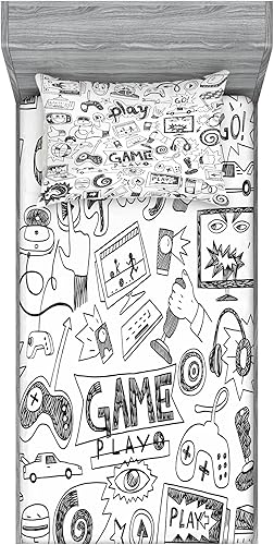 Miniatura 406 de Ambesonne - Juego de sábanas bajeras y fundas de almohada, diseño clásico botánico, plantas de jardín vintage, juego de 3 piezas con estampado