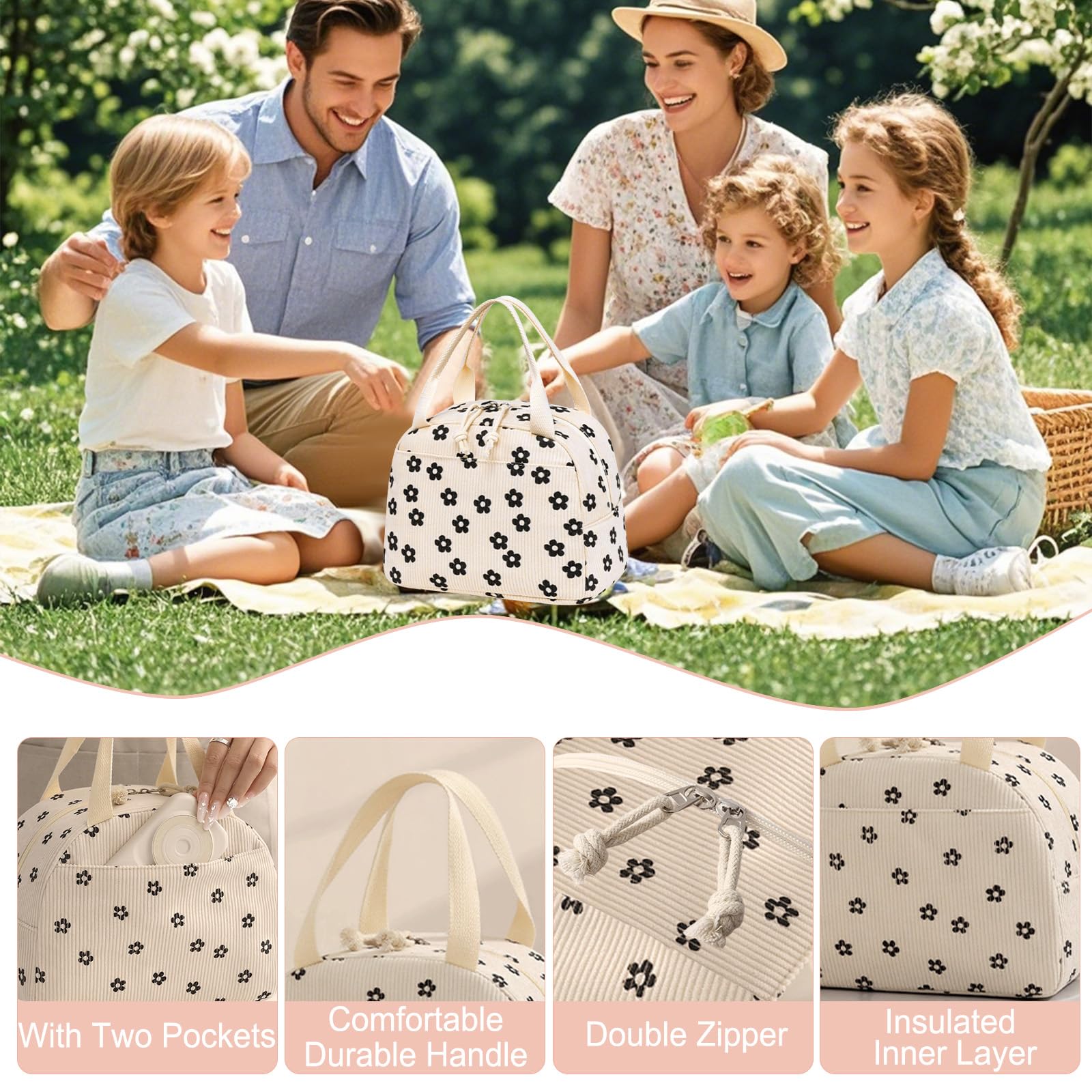 Lunch Bags for Women Insulated Cooler Lunch Bag Adults Kids Packed Lunch Box Tote Bag Cute Girls Ladies Lunch Bags for Work School Picnic Travel Beach Gifts for Women Her Wife Preppy Stuff - Image 4