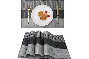 Placemats Set of 4 Black Grey Gradient Stripes Woven Place Mats Washable...