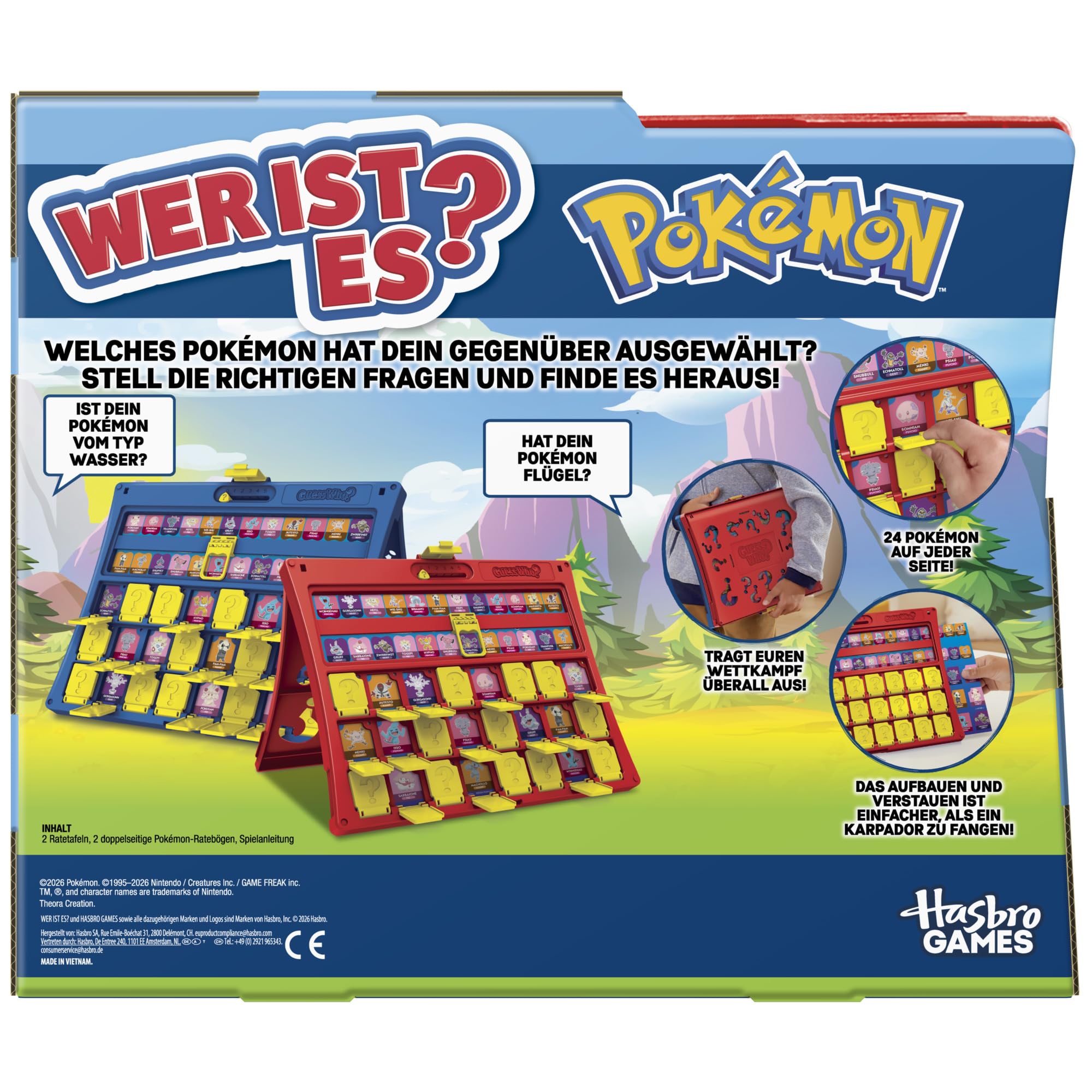 Wer ist es? Gioco Pokémon Edition, 48 Pokémon, divertenti giochi da tavolo per famiglie, 2 giocatori, 15 minuti, gioco per viaggi, dai 6 anni in su, versione tedesca