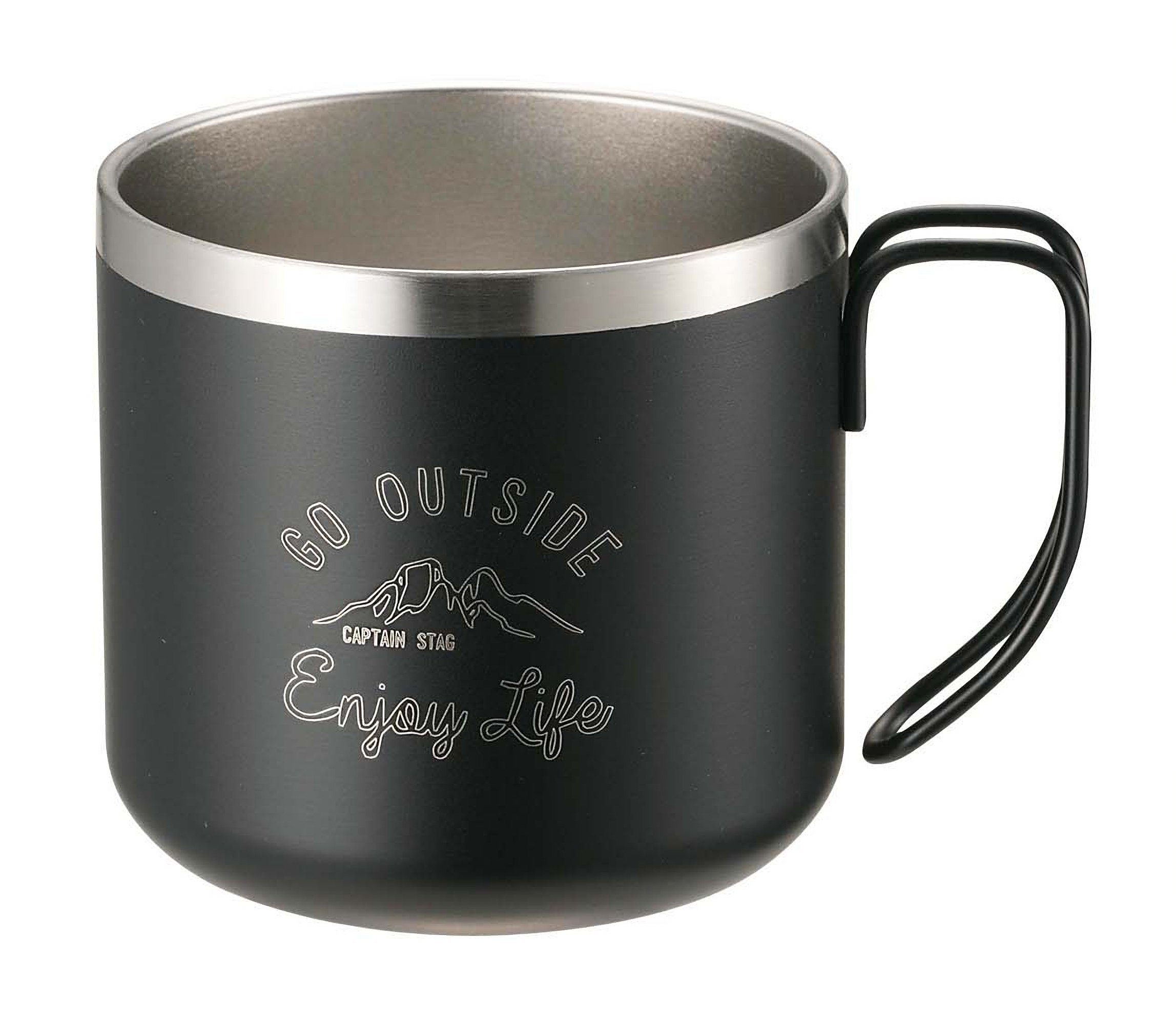 Captain Stag Monte UE-3429 Mug, Cup, Double Stainless Steel, Vacuum Insulated, Heat and Cold Retention, 11.8 fl oz (350 ml), Black : Sports & Outdoors