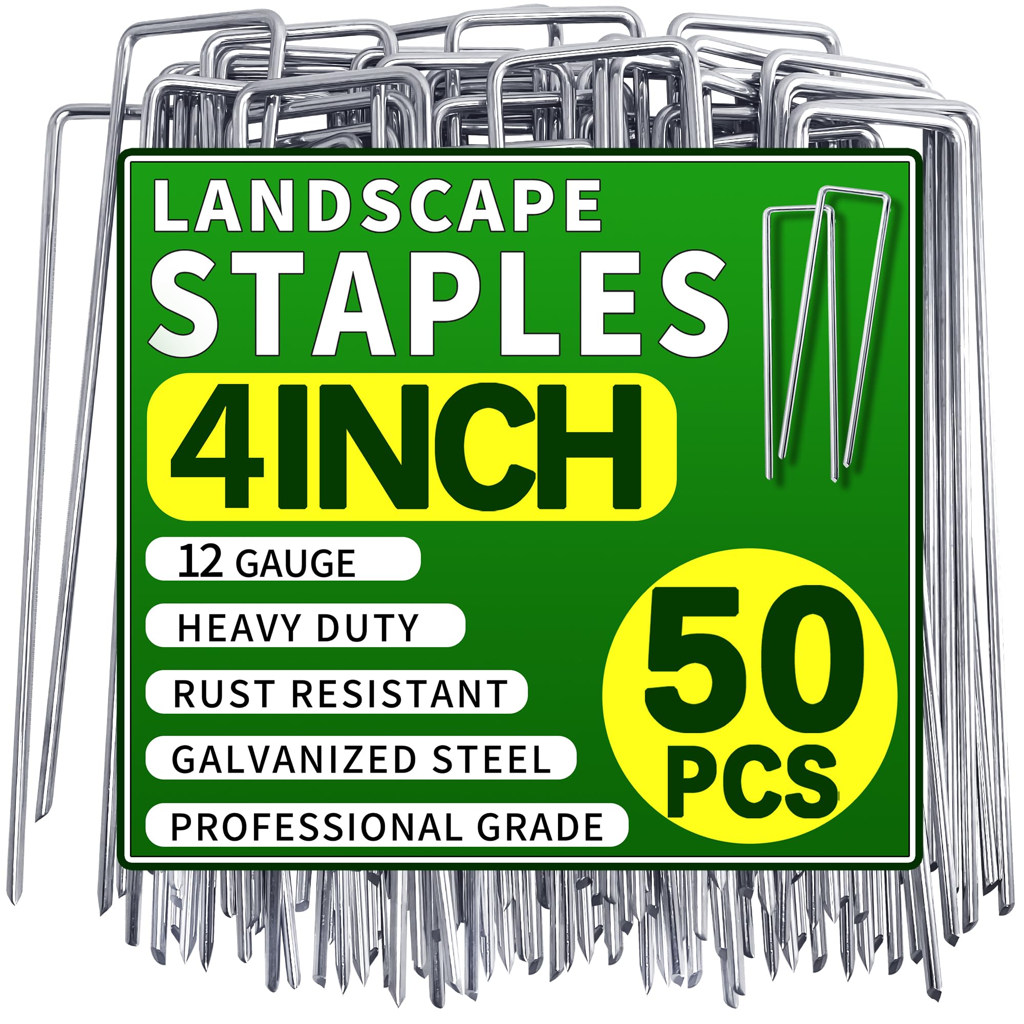 Photo 1 of Qucuky 50 Pack Landscape Staples 4 Inch Garden Stakes Galvanized Garden Staples Pins Anti-Rust Ground Stakes for Weed Barrier, Irrigation Tubing, Landscaping Fabric, Yard Lawn