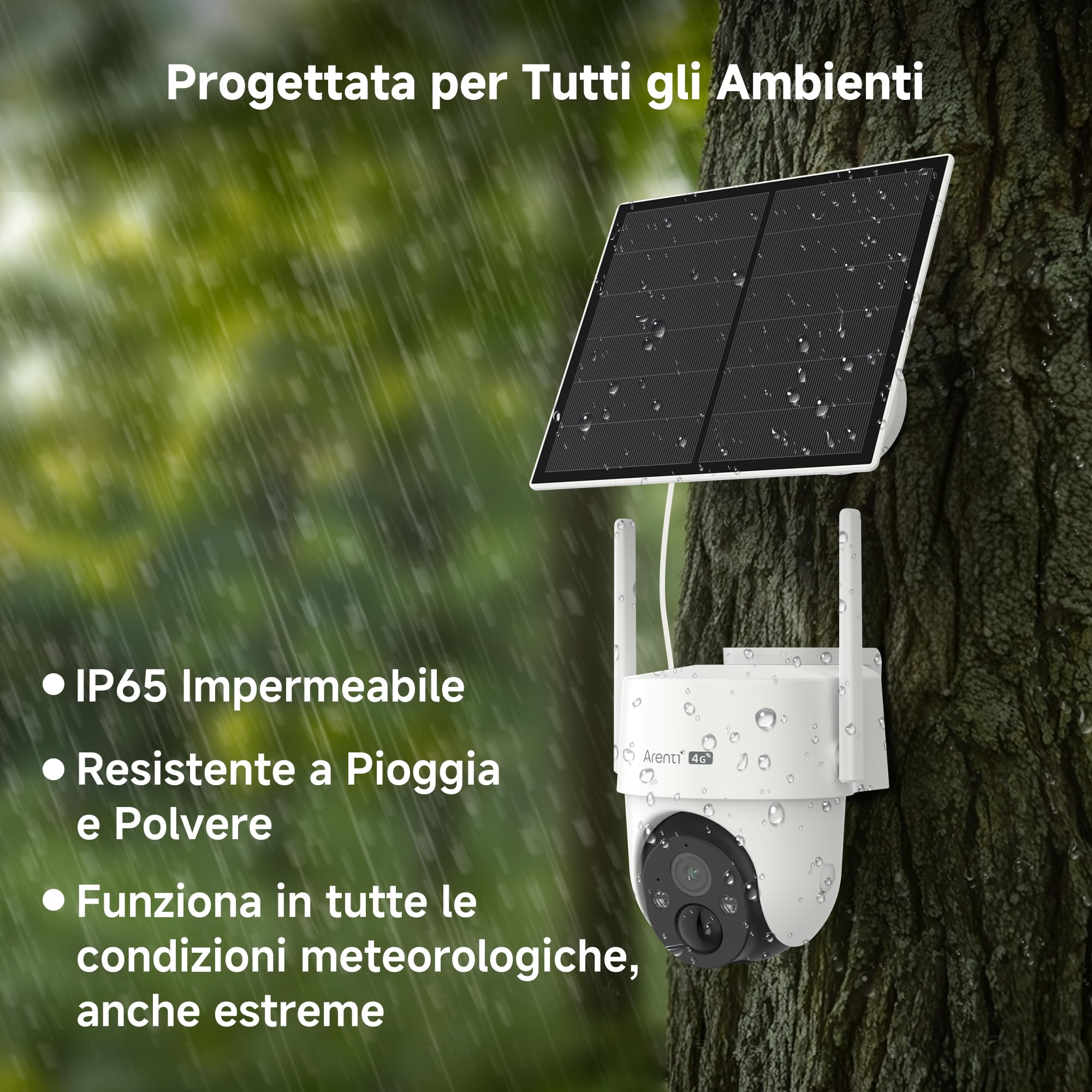 ARENTI Telecamera 4G LTE Da Esterno con SIM,2KTelecamera Sorveglianza PTZ 360°,Senza WiFie Senza Fili con Pannello Solare,10400mAh Batteria, Visione Notturna, Audio Bidirezionale,IP65