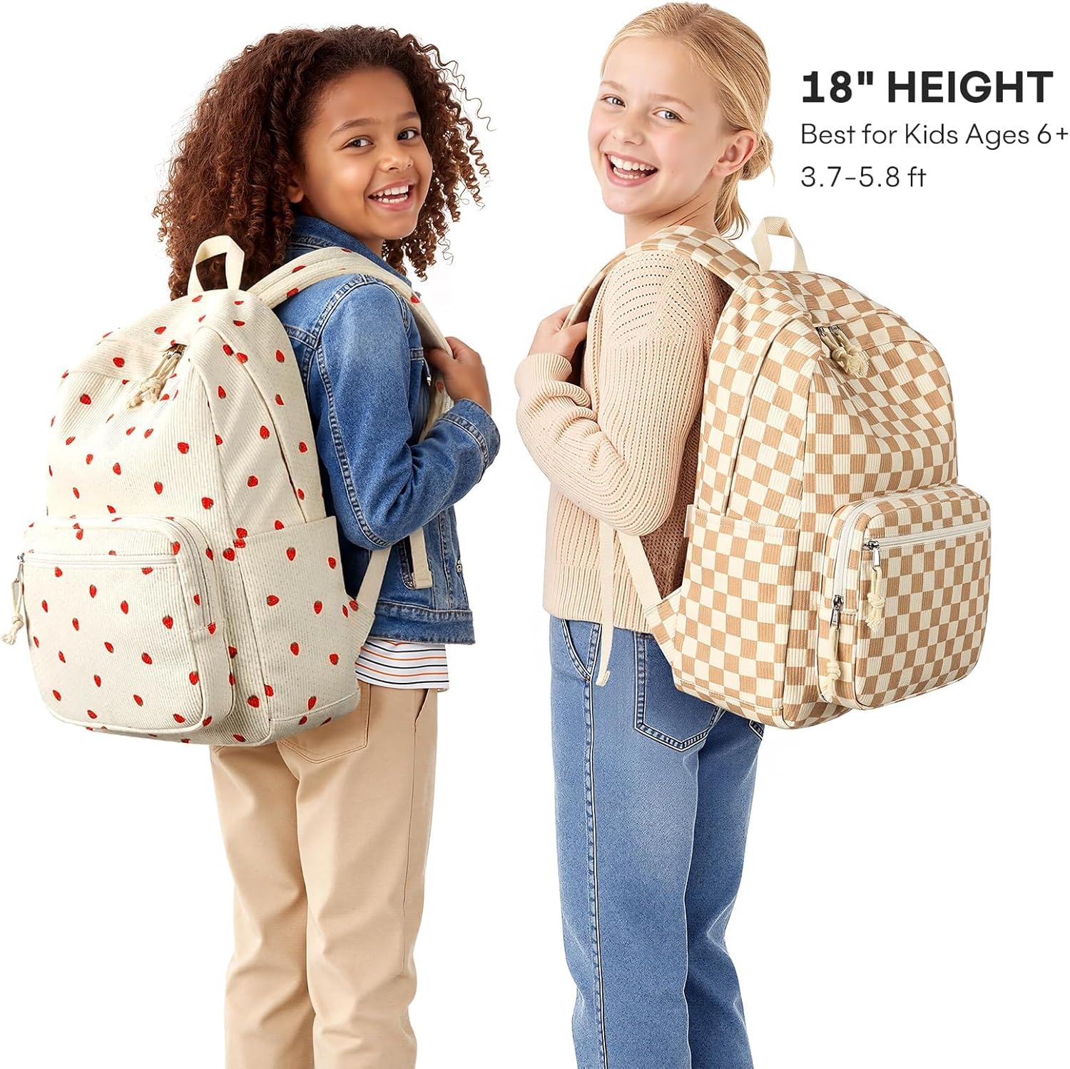 mibasies School Backpack for Girls with Laptop Sleeve: 18IN Large Capacity Corduroy Bookbag for Primary Middle School/College, Travel Daypack for Teens Women - Brown Checkered