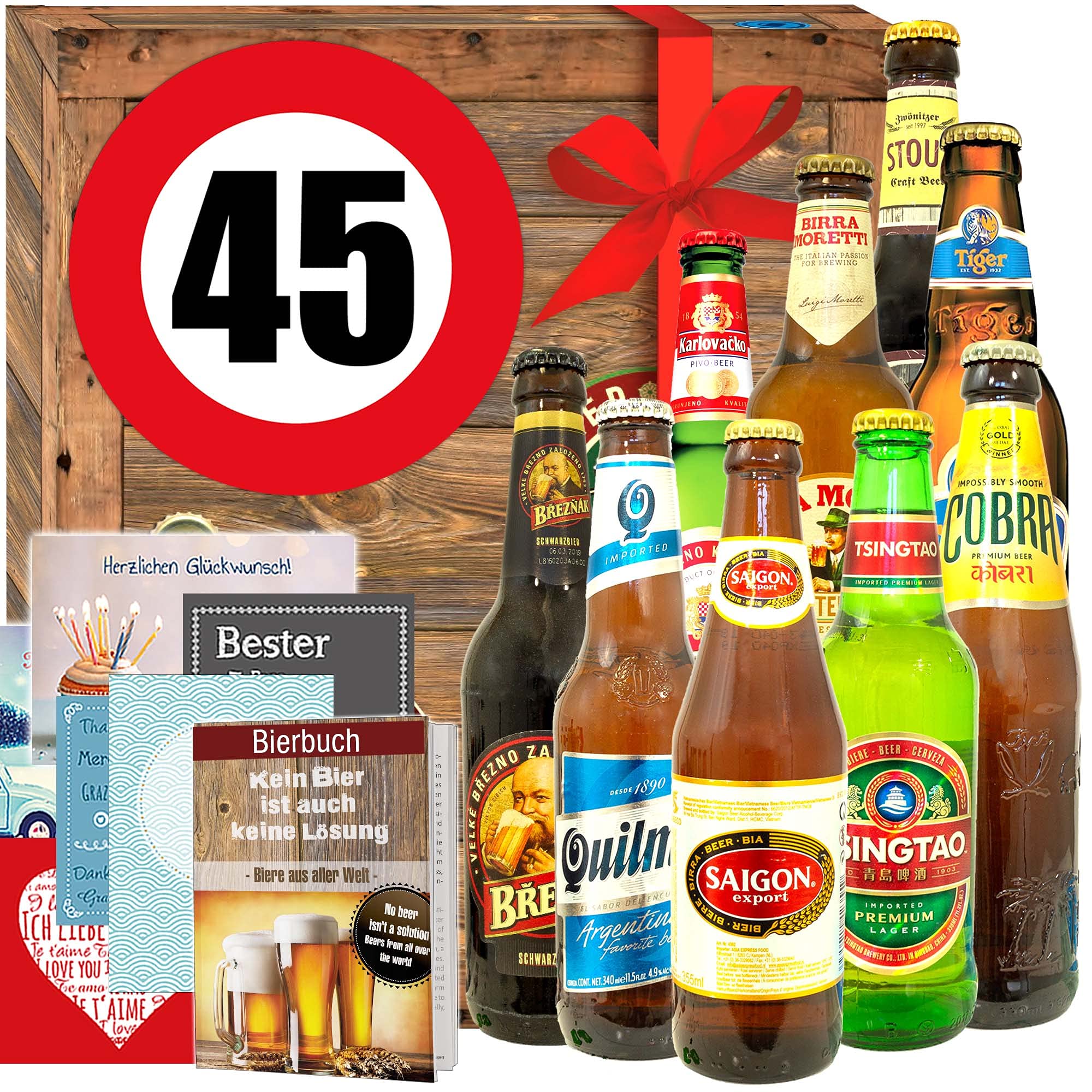 Ideen zum 45. Geburtstag für Männer: Das perfekte Geburtstagsgeschenk – 9er Premium Bier Tasting + Bierbuch + Bewertungsbogen + 6x Geschenkkarten