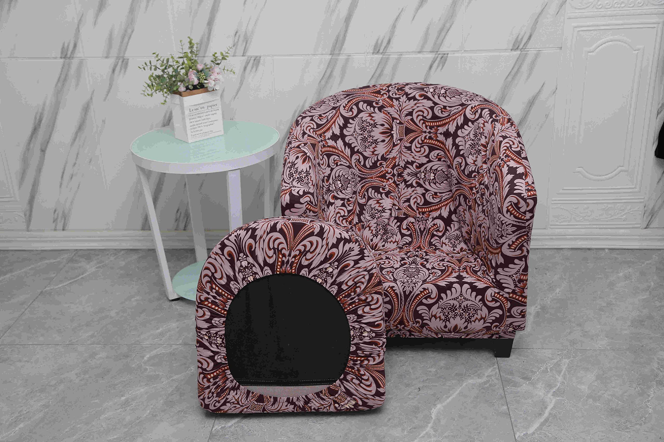 Copripoltrona Elasticizzato 1 Posto FANSU – Fodera Copridivano Per Chesterfield E Club – 2 Pezzi Con Copricuscino – Marrone Classico