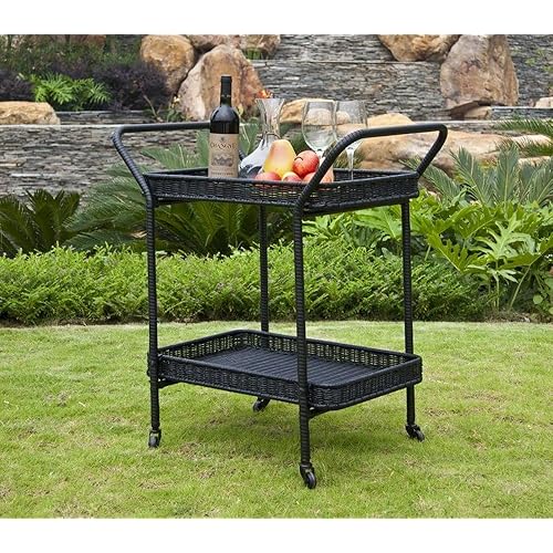 Jeco Wicker Lane ORI002-A Outdoor Espresso Wicker Patio Furniture Serving Cart, Brown