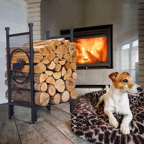 Miniatura 6 de INNO STAGE Soporte para leña Fireplce Firepit Herramientas Set de doble capa de hierro madera soporte para troncos para chimenea al aire libre