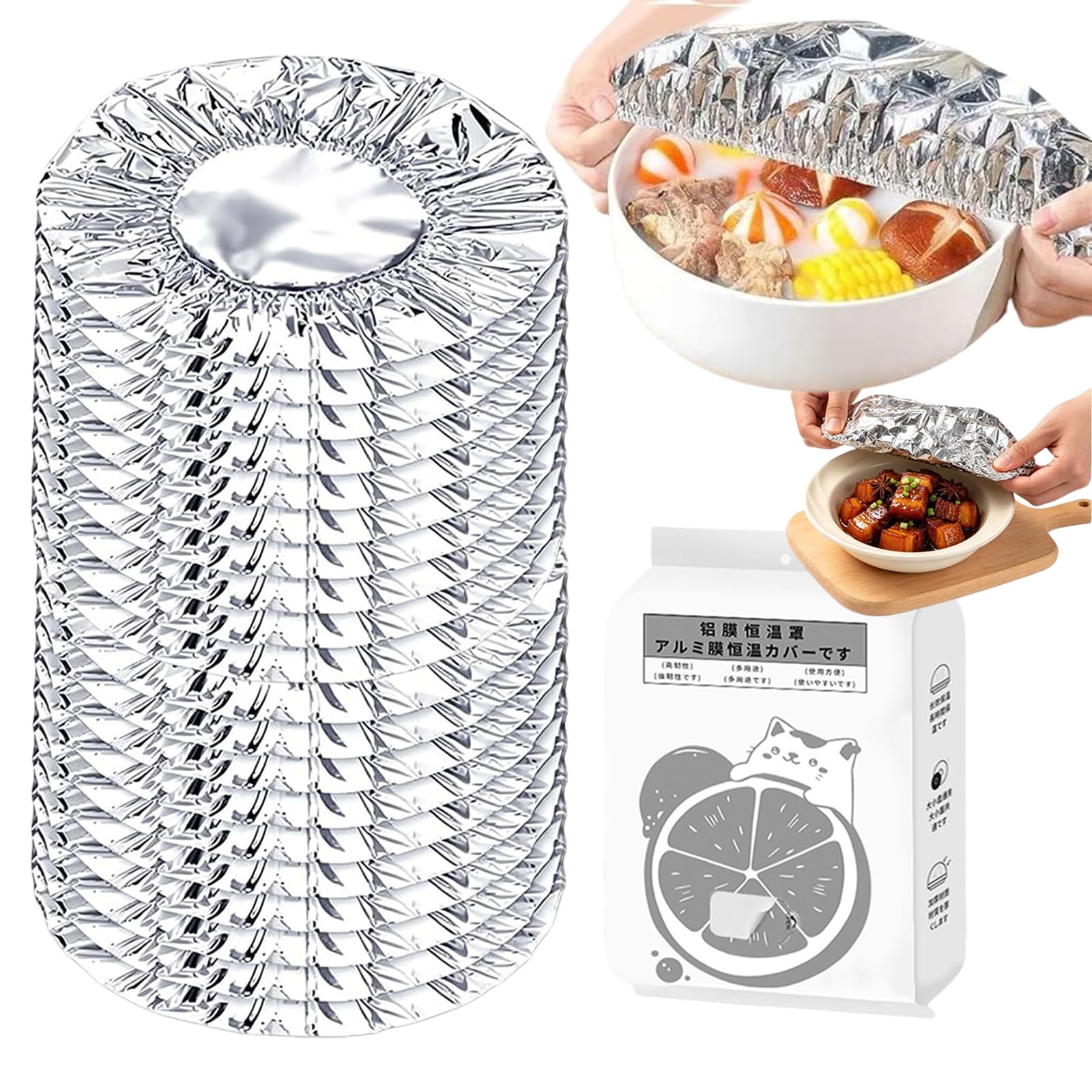 zoocco Reusable Aluminum Foil Food Covers, 50 Pack Elastic Bowl Lids (50pc)