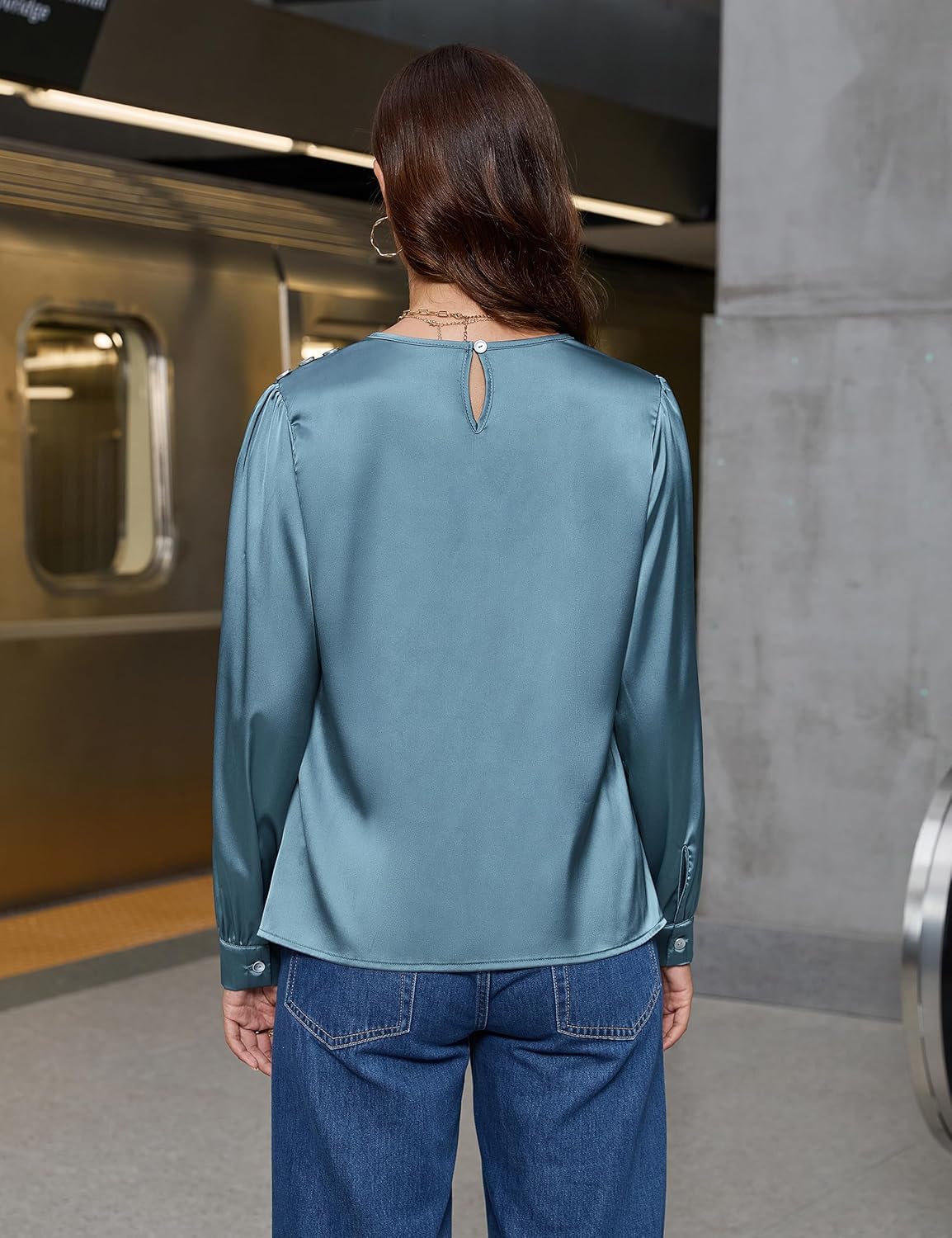 Blooming Jelly Women's Business Casual Tops Dressy Blouses Satin Silk Long Sleeve Shirts 2025 Pleated Fall Outfits - Image 5