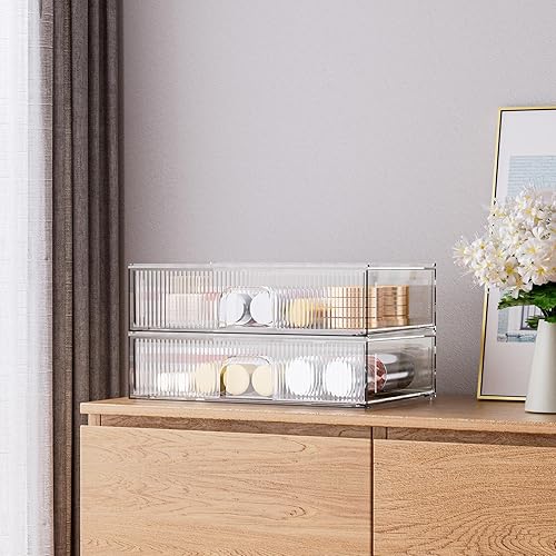 Miniatura 5 de ZHIAI Cajón de almacenamiento apilable, organizador acrílico de 2 piezas para cosméticos y productos de belleza, adecuado para aparadores, baños,