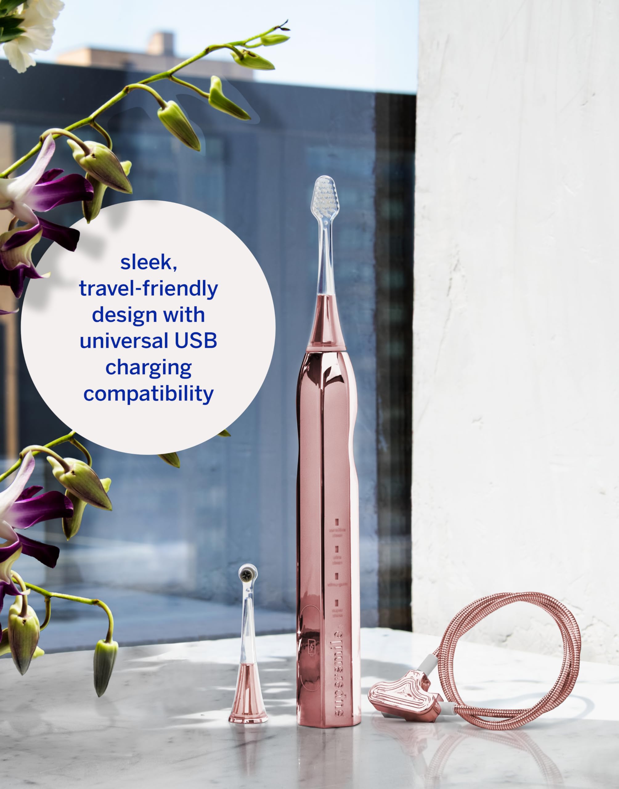 Supersmile Zina45™ Sonic Pulse Toothbrush – angled brush with polishing head for advanced cleaning – For Whiter Looking Teeth and Healthier Gums, Rose Gold