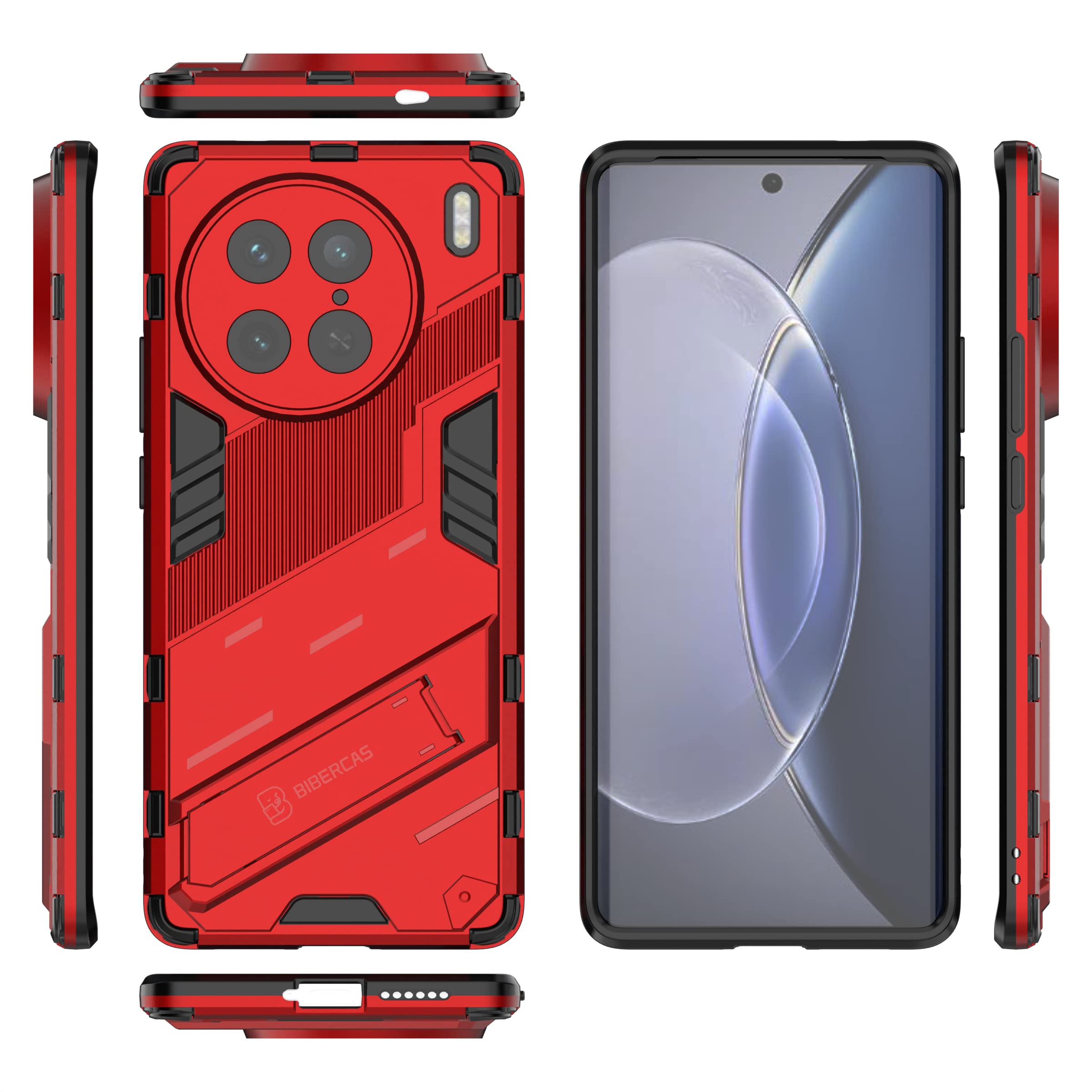 WBWONE Cover per VIVO X90 Pro 5G + 2 Vetro Temperato, TPU Silicone e PC Antiurto Custodia, Antiscivolo Protettiva Case Bumper con 360° Girevole