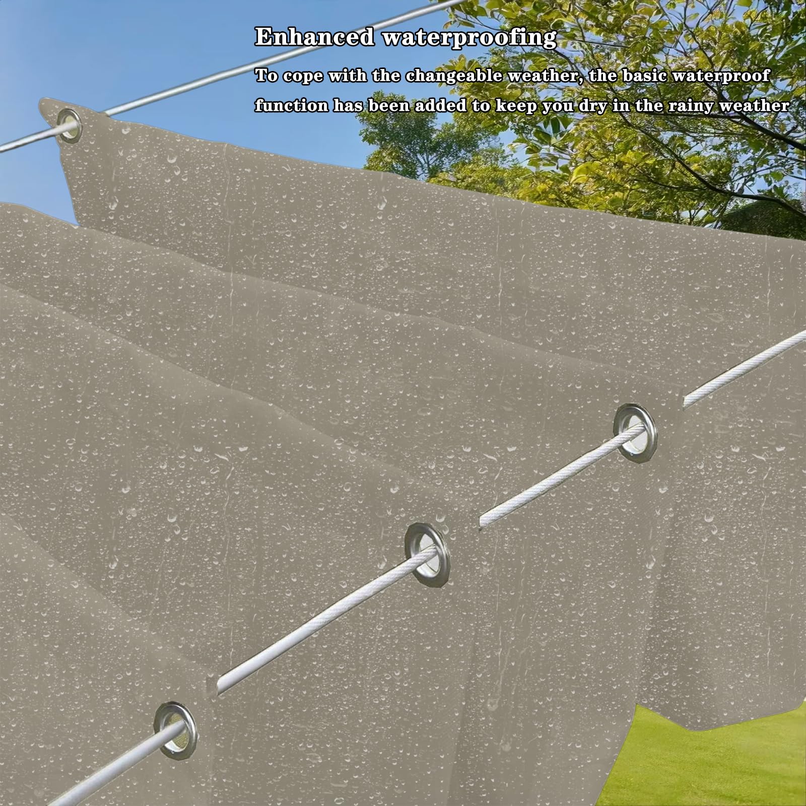 Toldo Retráctil 3 x 12 m Impermeable, 98% Rayos UV Resistente Al Desgarro, Toldo con Protección Solar, Vela Parasol, con Ojales y Cuerdas para Jardín, Pergola, Caqui