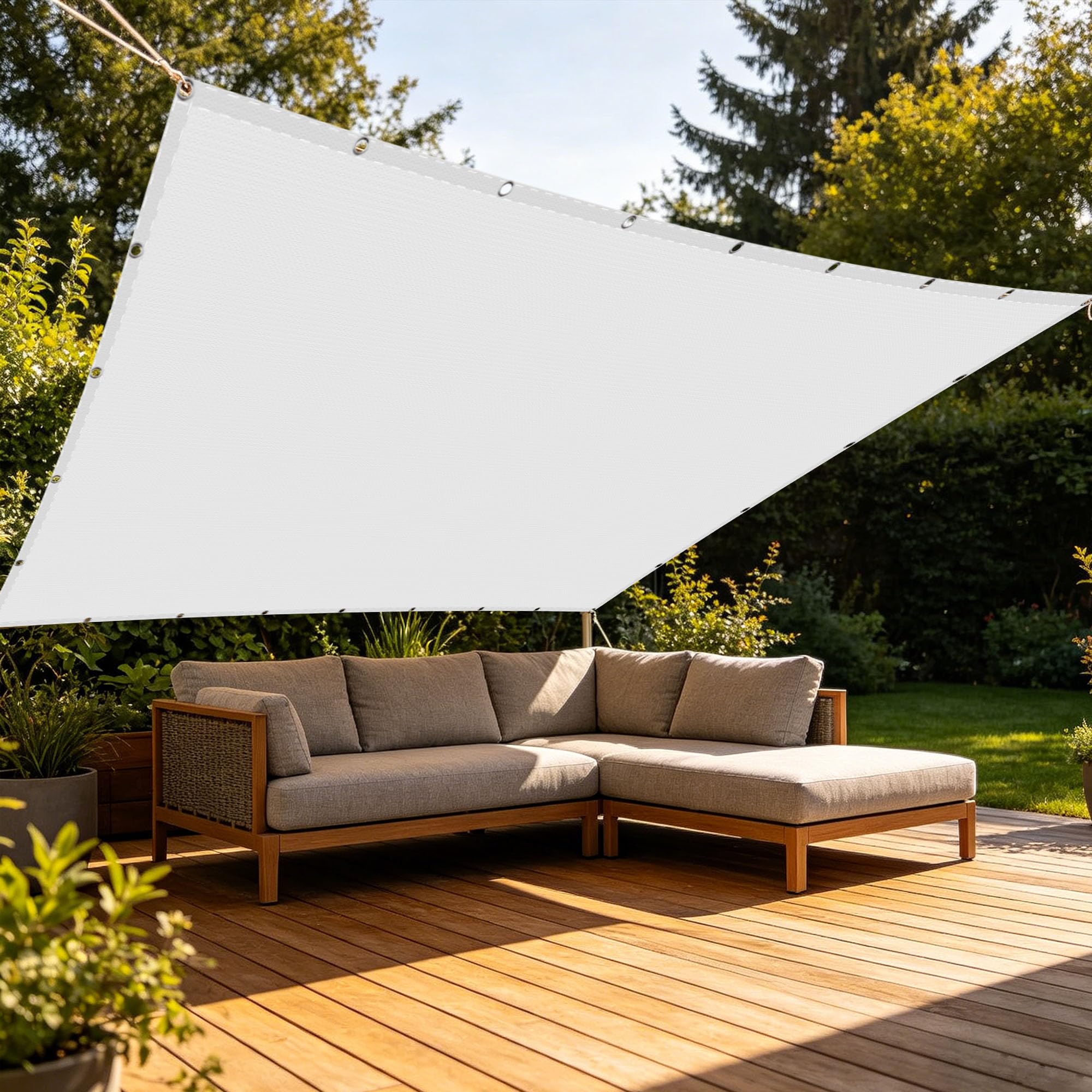 Voile d'ombrage 3.8x4m blanc anti-UV avec oeillets pour terrasse