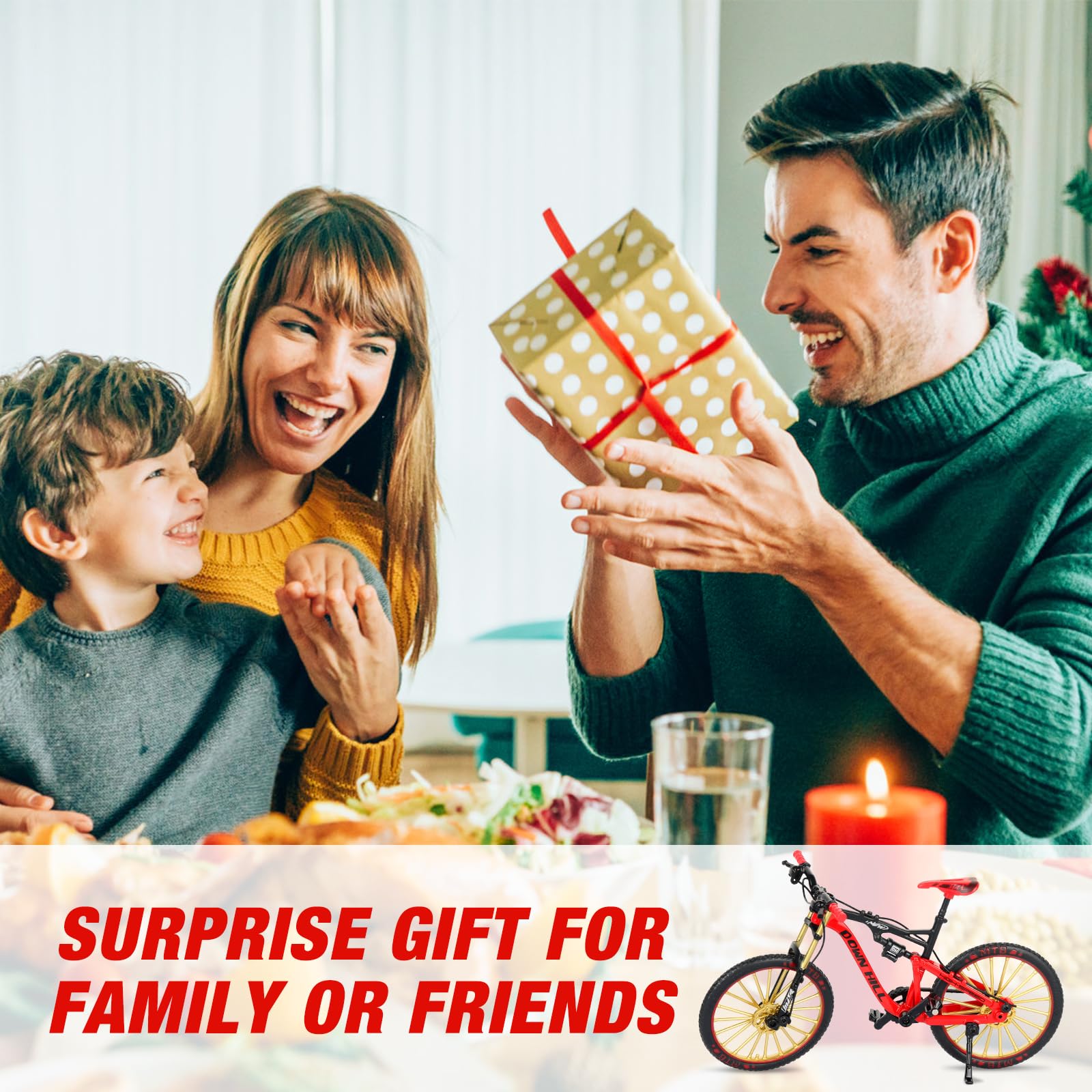 Mini Bicicletta Giocattolo 1:10, Bicicletta da Dito, Modello di Bici da Ditoornamento Modello Regalo per Bambini per l'insegnamento Casa Ufficio Club(Rosso)