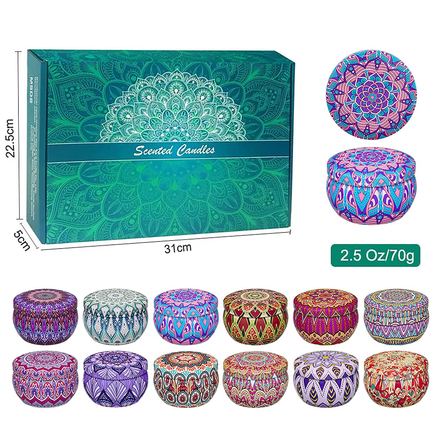 Velas Aromáticas Regalos para Mujer en Navidad, 12 Piezas 2.5 oz Velas Perfumadas de Cera de Soja con 12 Fragancias Personalizadas y cumpleaños para madres, hermanas y novias