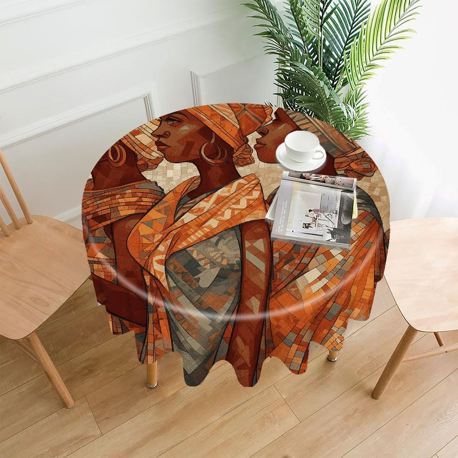 FekiLoot Africa Ethnic Pottery Round Tablecloth Cover 60 Inch Wrinkle Free Washable Polyester Fabric Table Cover Decorative Round Table Cloth for Home Dining Kitchen Party Farmhouse