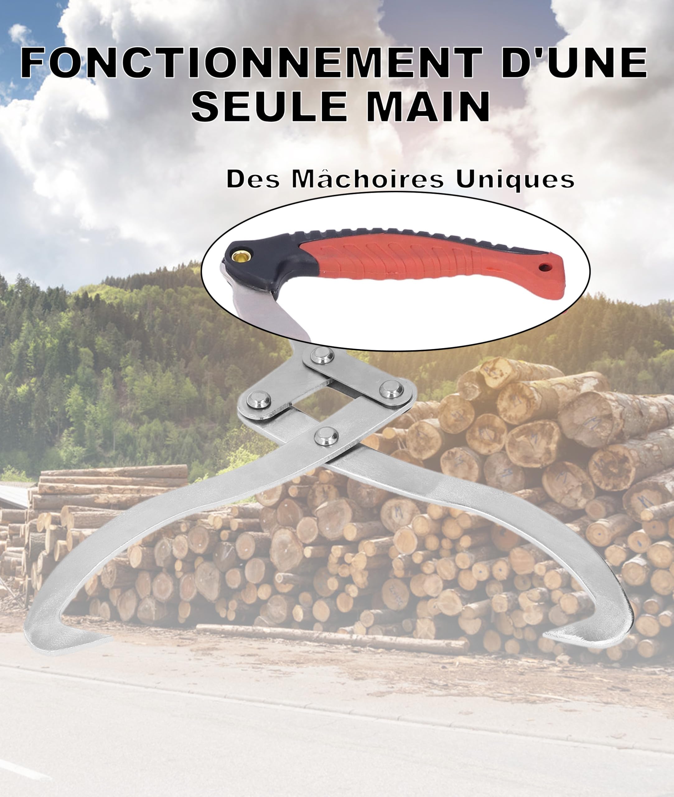 Pinza para troncos, Pinza para troncos de jardín, longitud total 44,7 cm, gancho de elevación de troncos, tamaño máximo 30 cm, herramienta de transporte de troncos, pinzas de elevación de troncos