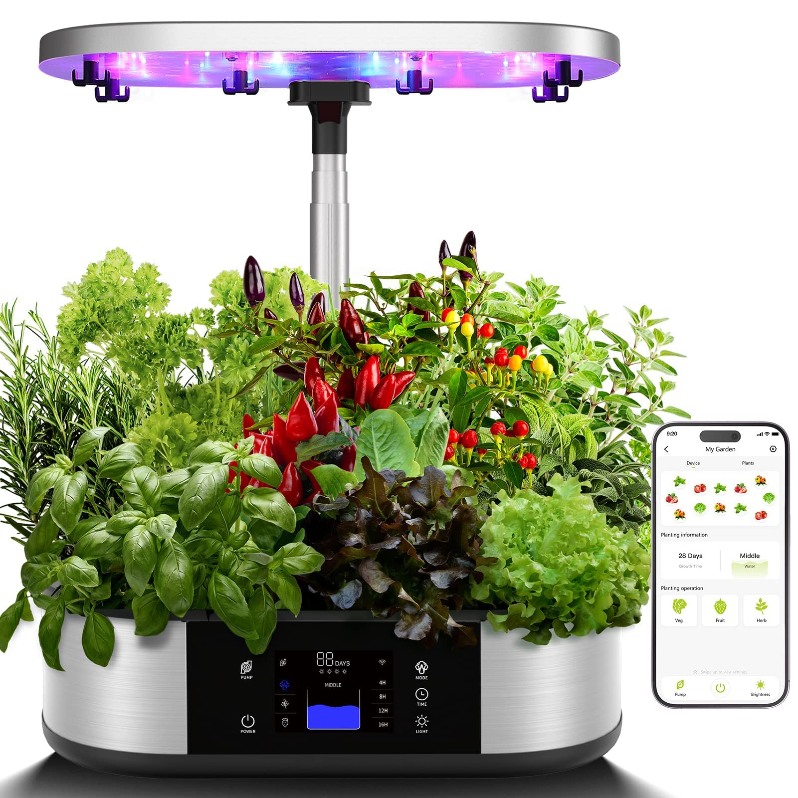 WiFi Hydroponics Growing System12 Pods with APP Control, Indoor Herb Garden up to 30" with 30W Full Spectrum Grow Lights, Silent Pump System, Automatic Timer for Home Kitchen Gardening